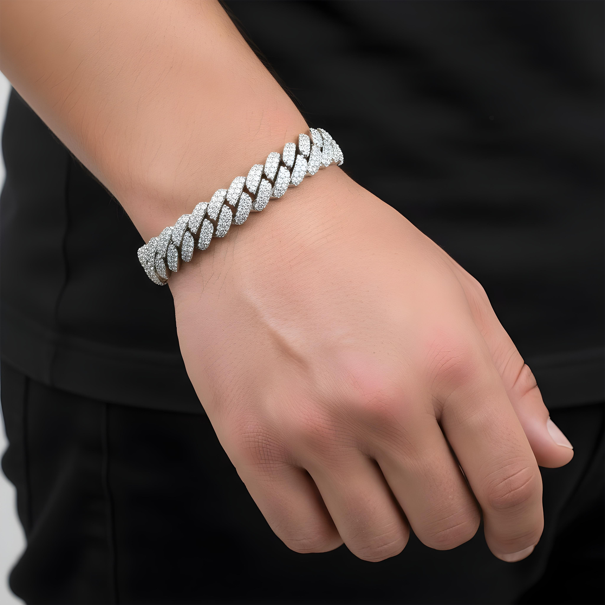 14K Two Tone 10mm Round Diamond Cuban Link Bracelet 7.0ct