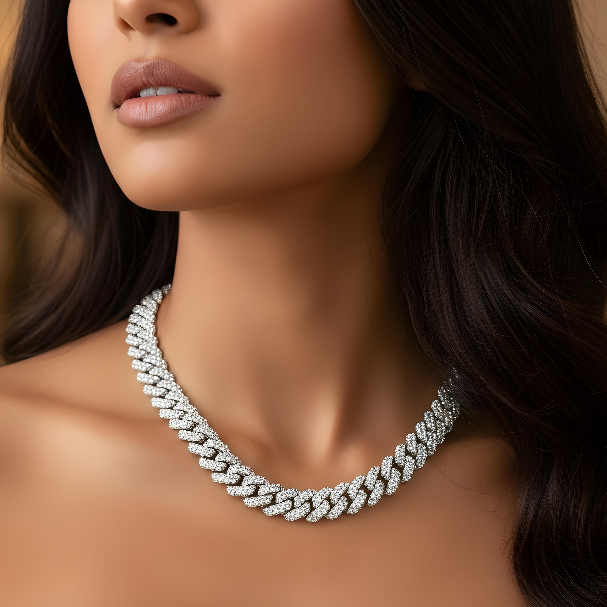 14K Two Tone 12mm Round & Emerald Diamond Cuban Link Chain 44.12ct