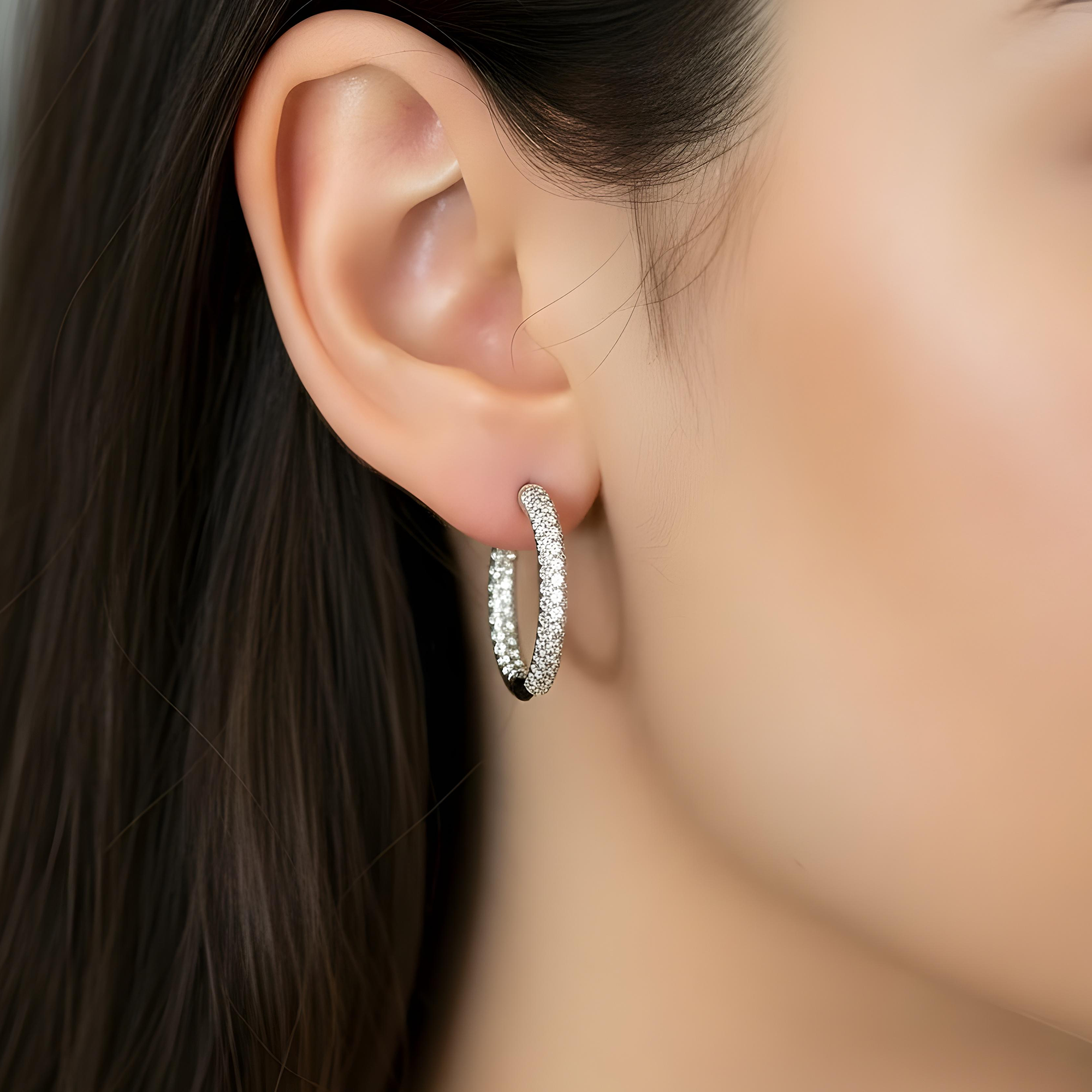 18K Rose Gold Round Pave Diamond Inside Out Hoop Earrings 2.55ctw