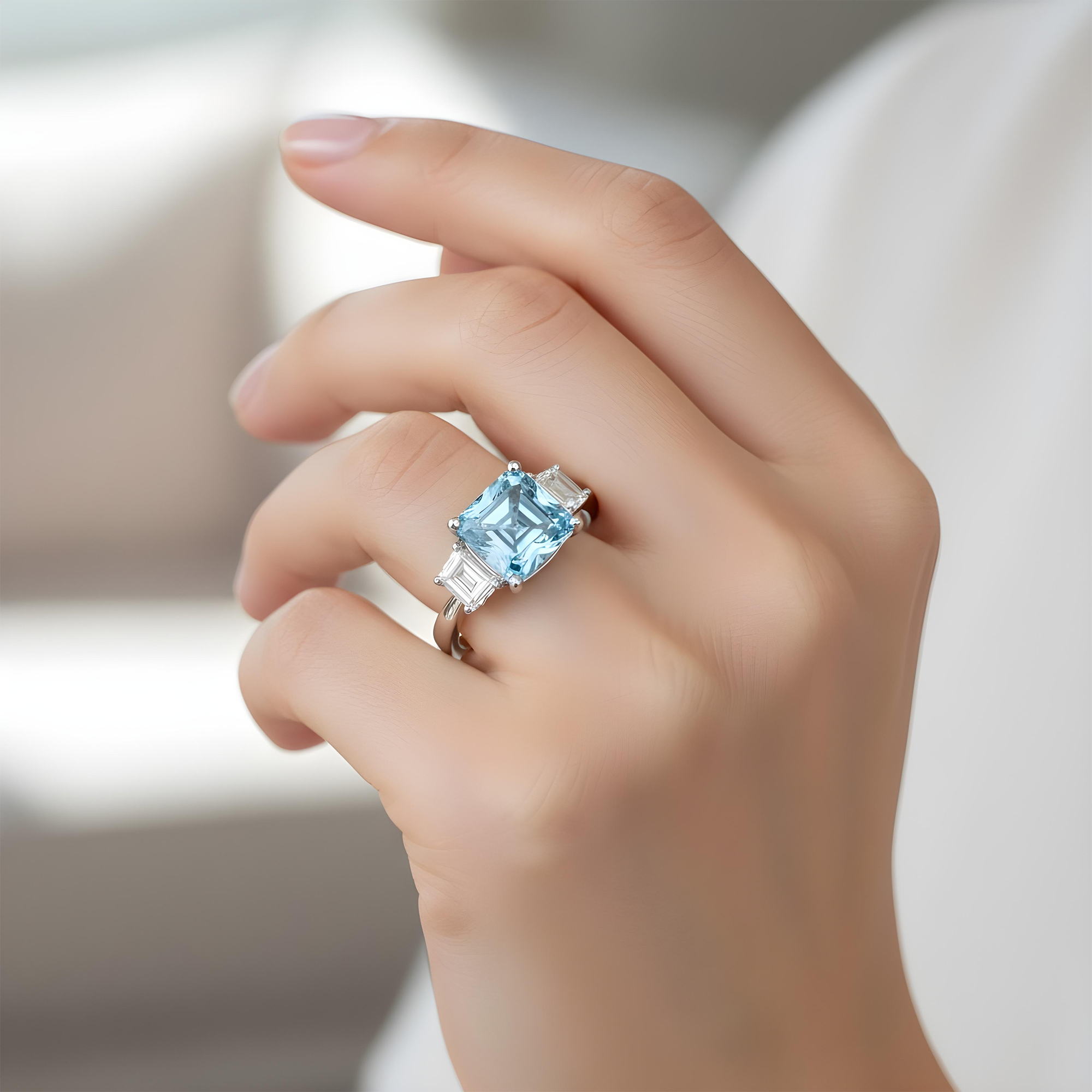 Platinum 3.0ct Fancy Vivid Blue Asscher Cut Diamond Ring 3.62ctw