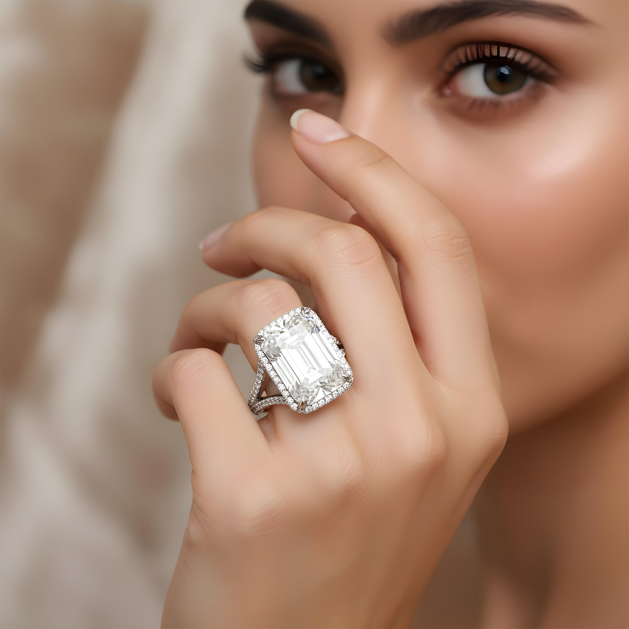 Platinum 31.62ct Emerald Cut Diamond Engagement Ring 33.62ctw