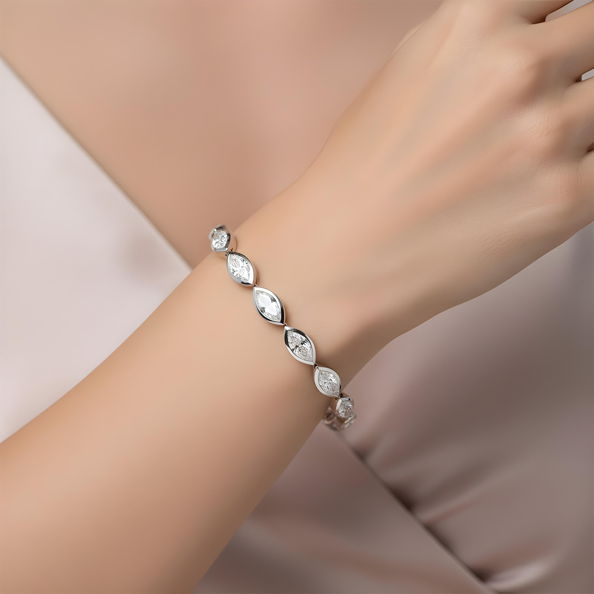 14K Yellow Gold Bezel Set Marquise Cut Diamond Bracelet 9.50ct