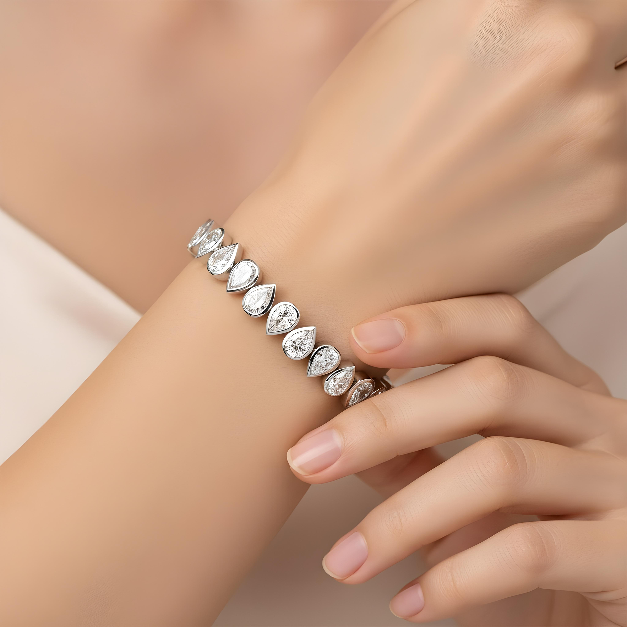 14K Yellow Gold Bezel Set Pear Cut Diamond Tennis Bracelet 21.89ct