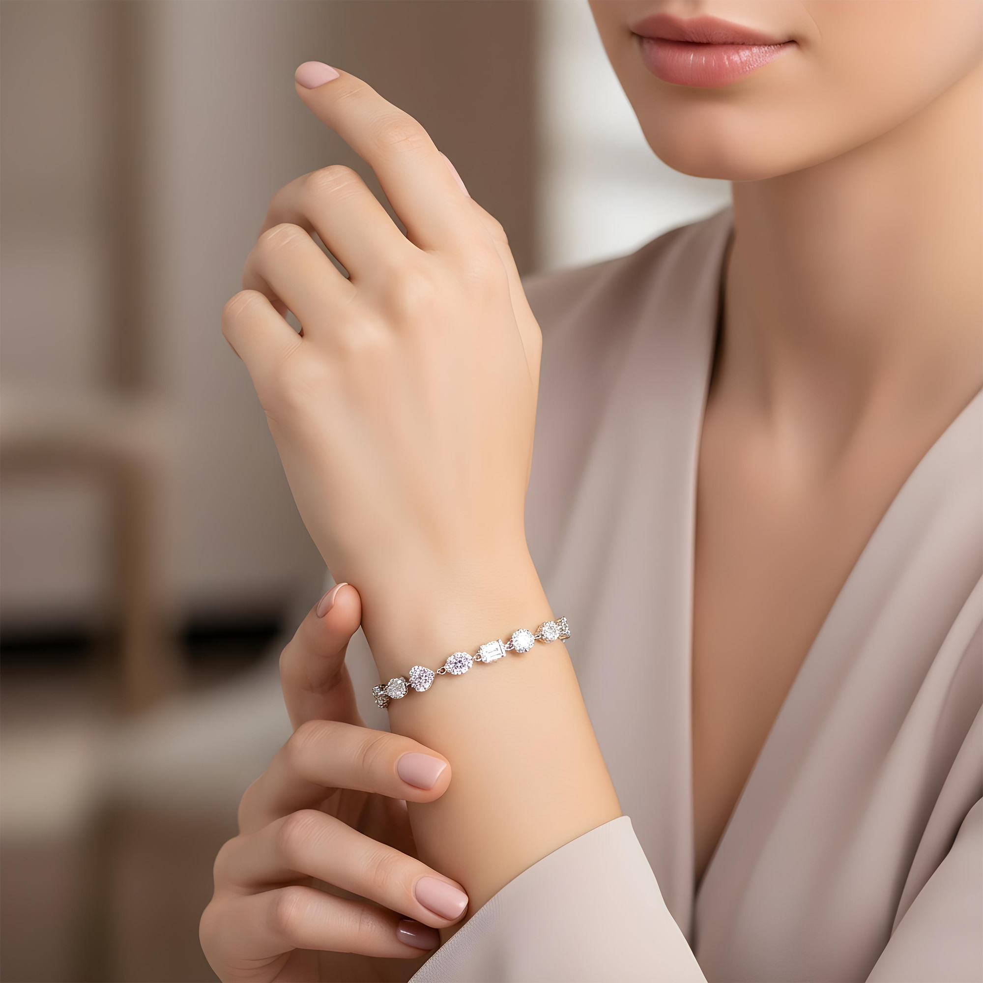 14K Two Tone Multi Cut Diamond Adjustable Satellite Bracelet 4.22ct