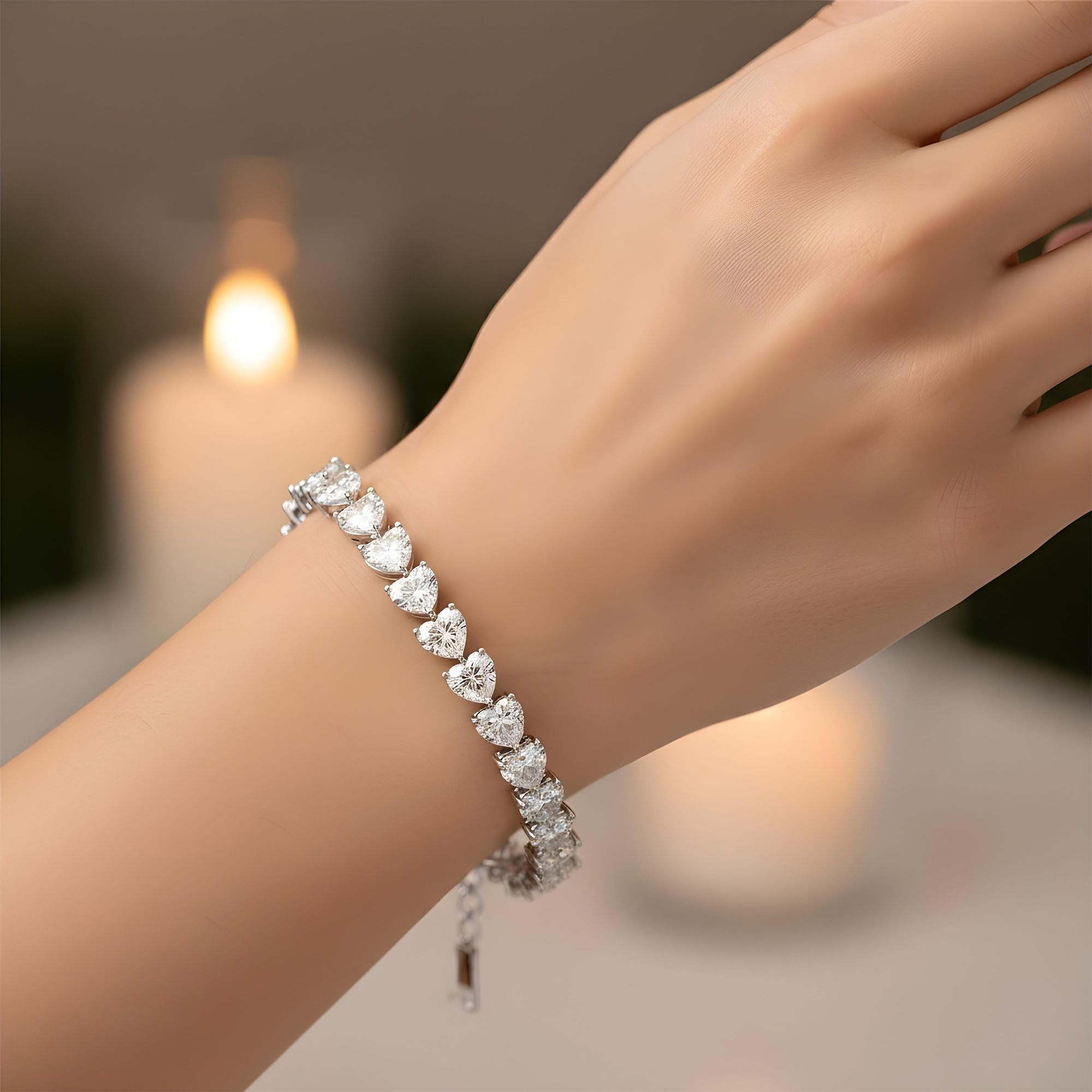 14K Yellow Gold Heart Cut Diamond Tennis Bracelet 17.13ct
