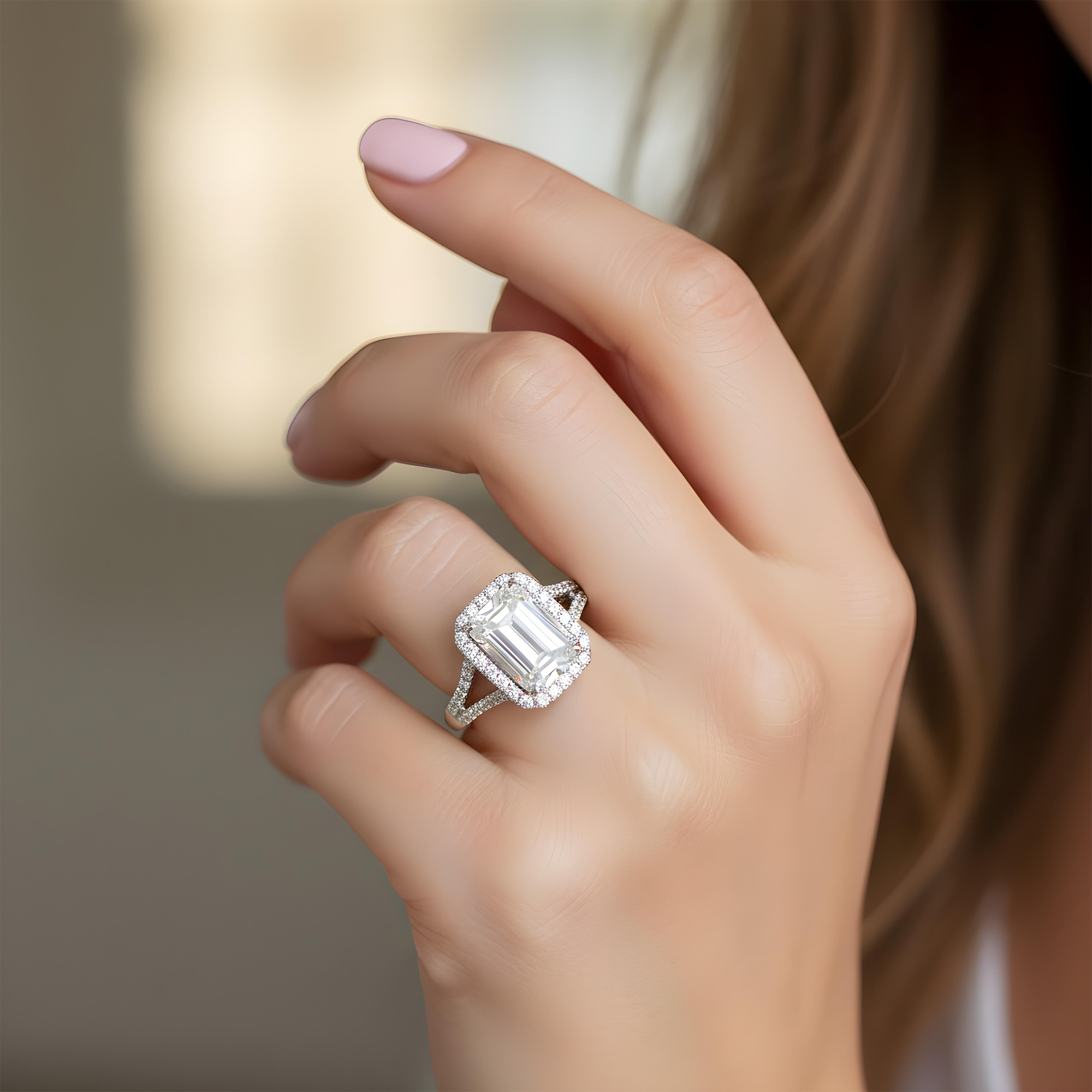14K Rose Gold 3.5ct Emerald Cut Diamond Engagement Ring 4.07ctw