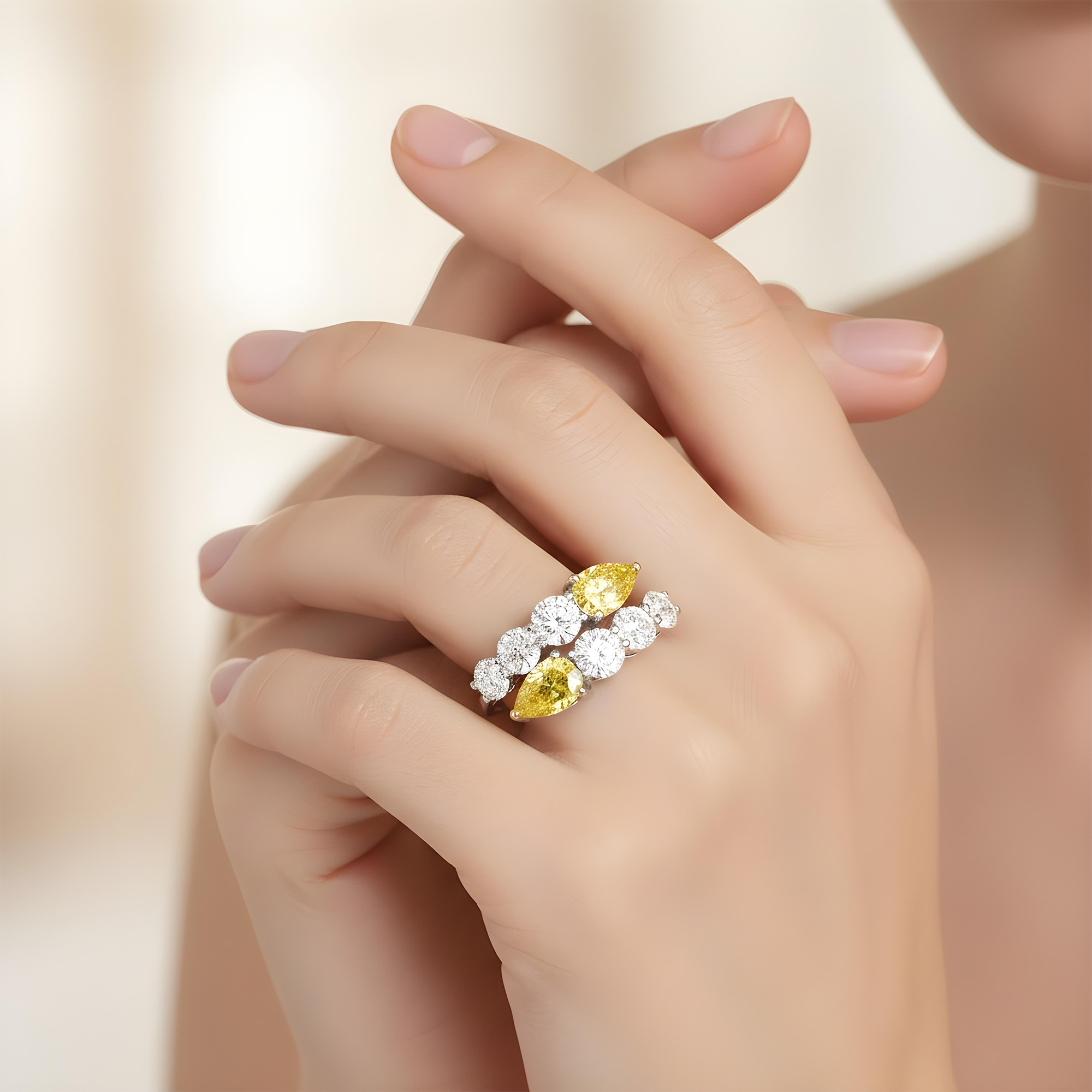 14K White Gold Fancy Yellow & White Diamond Wrap Ring 3.12ct