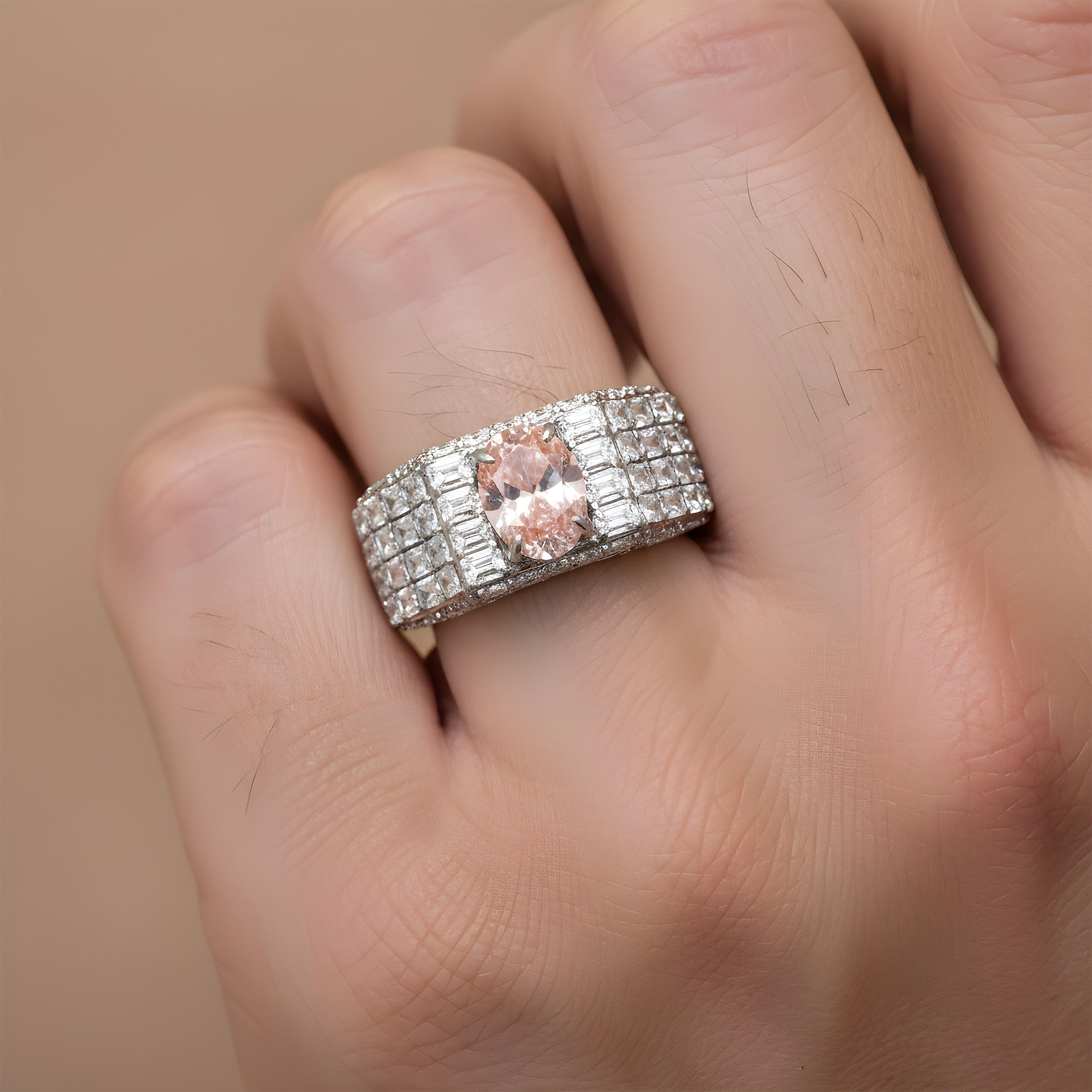 14K Rose Gold Emerald & Oval Cut Fancy Vivid Pink Diamond Ring 18.59ctw