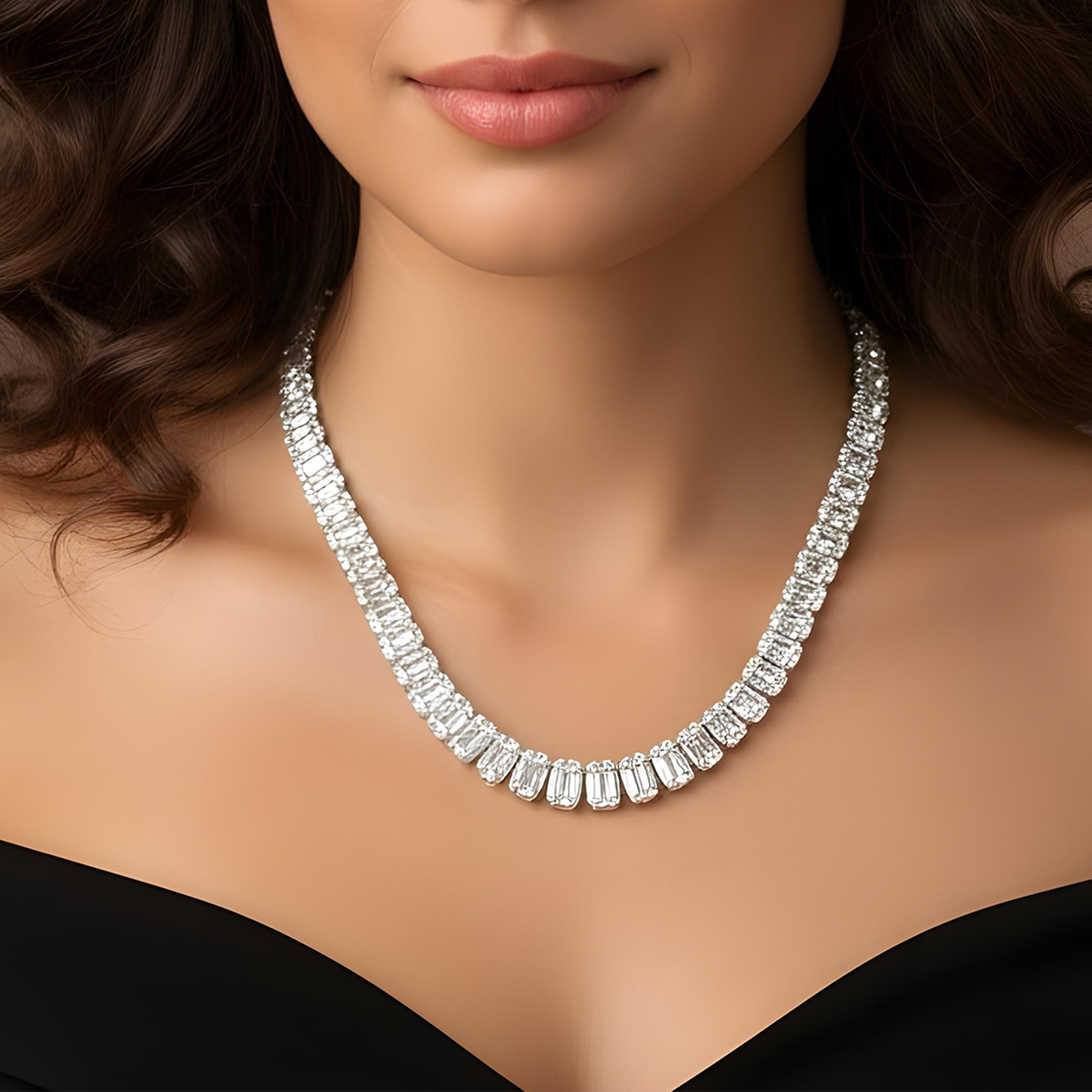 14K Yellow Gold Graduated Round & Baguette Cut Diamond Tennis Chain 22.65ct