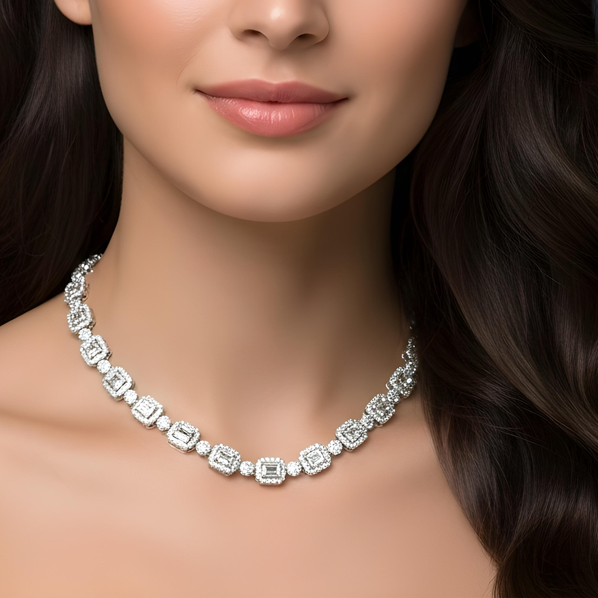 14K Rose Gold Round & Baguette Cut Diamond Tennis Chain 17.57ct