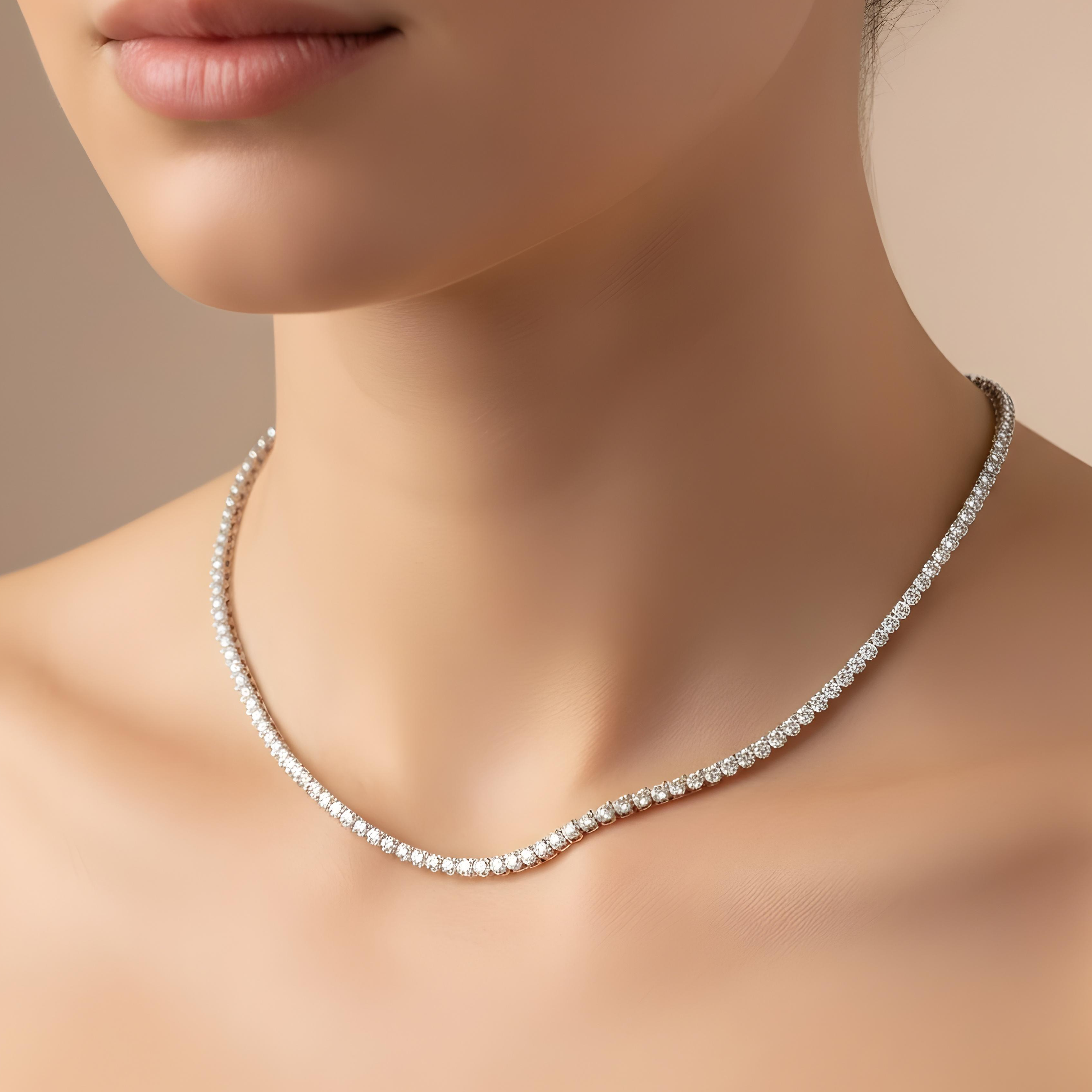 14K Yellow Gold 3- Prong Round Diamond Tennis Chain 26.17ct
