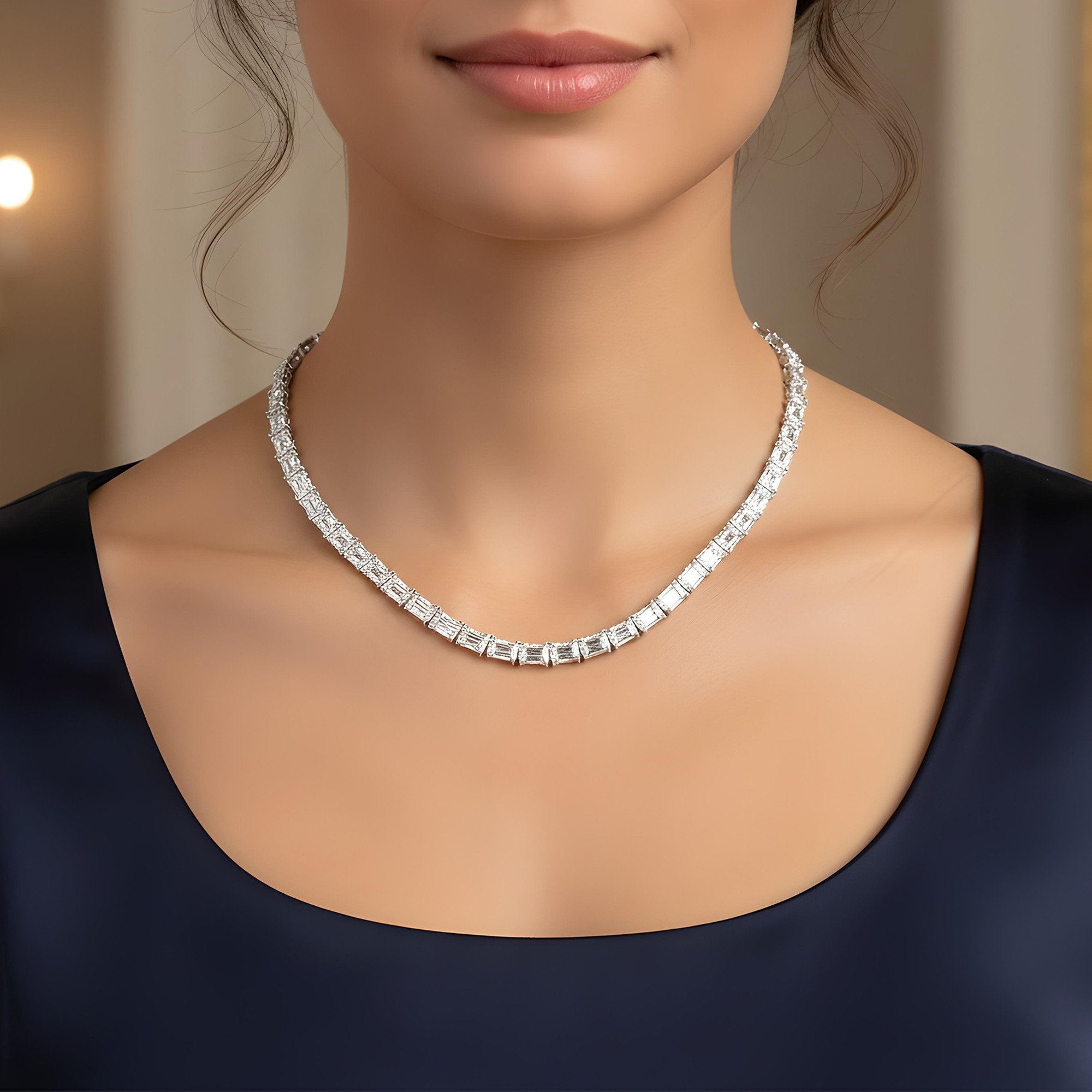 14K Rose Gold Emerald Cut Diamond Tennis Chain 107.97ct