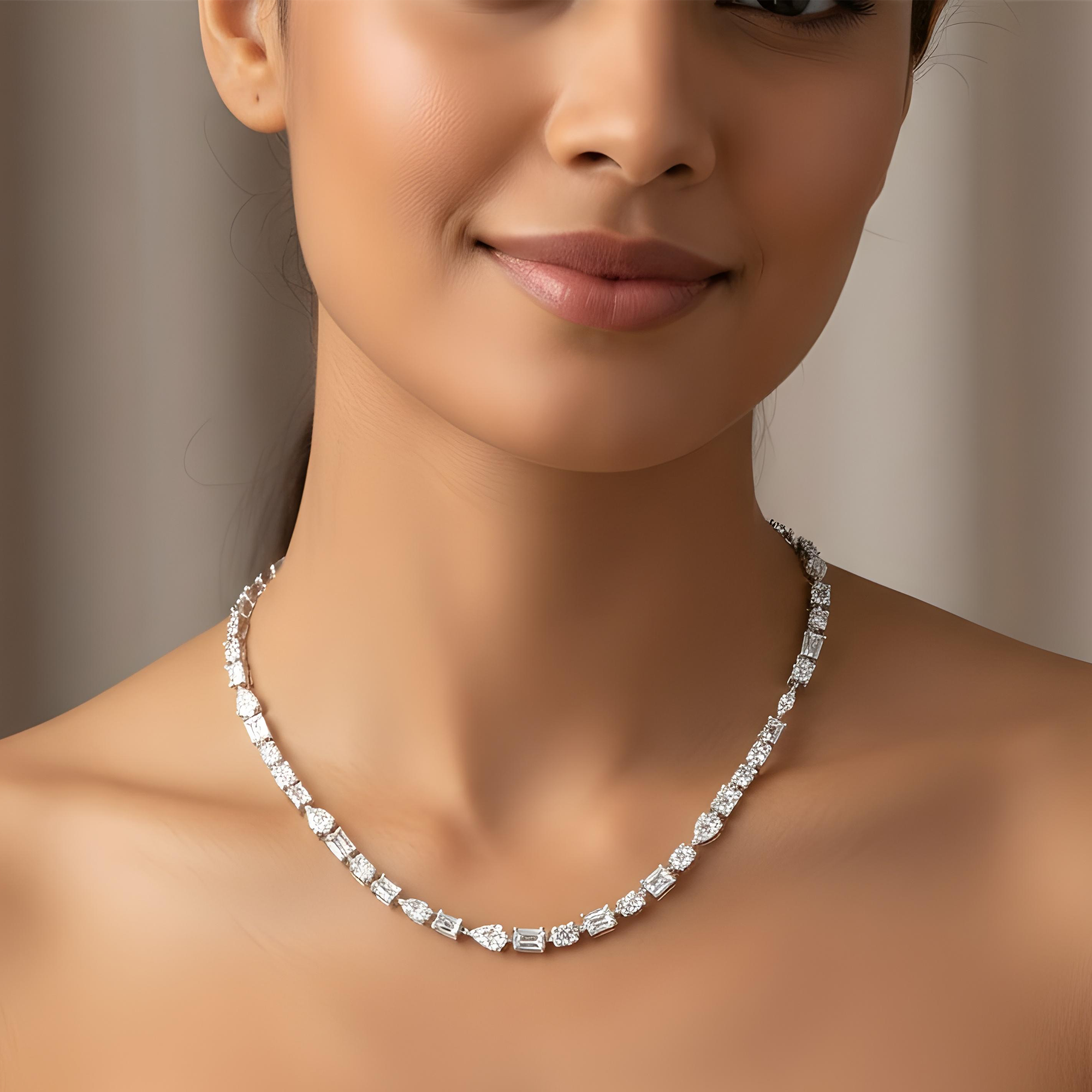 14K Rose Gold Multi Cut Diamond Satellite Necklace 28.19ct