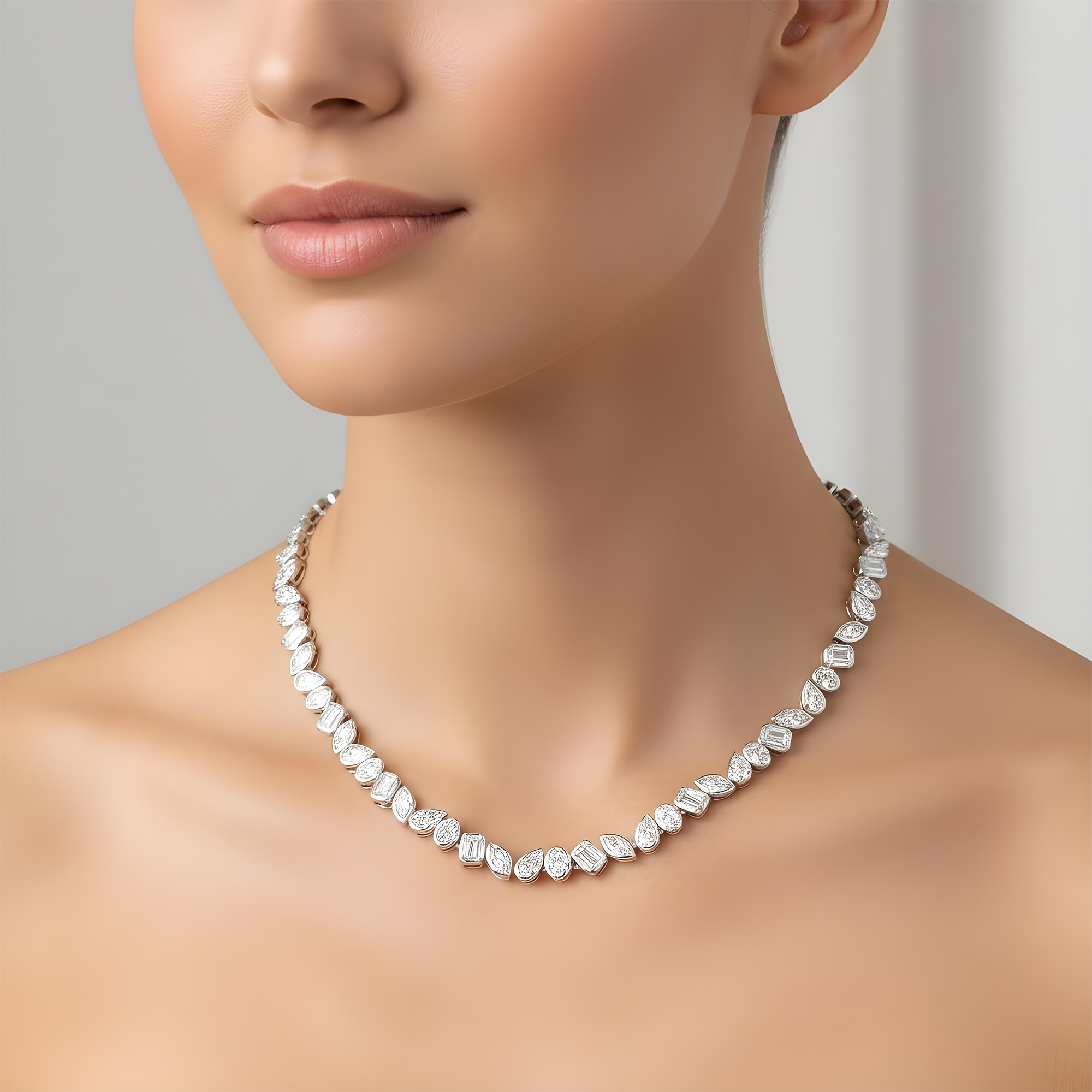 14K Yellow Gold Bezel Set Multi Cut Diamond Necklace 12.92ct
