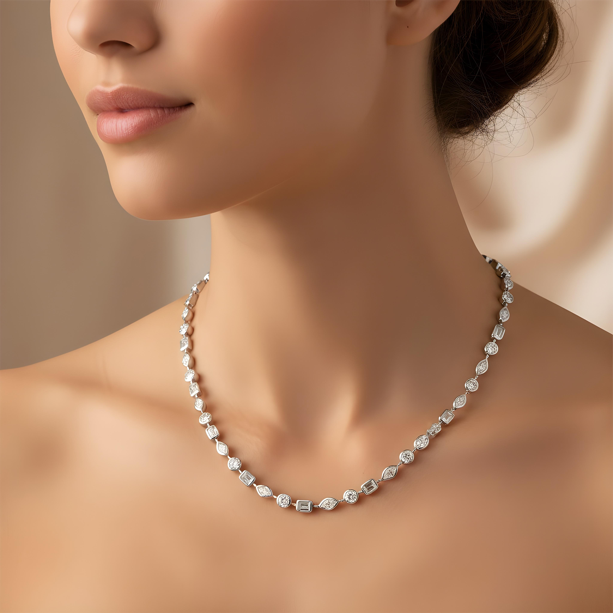 14K Yellow Gold Bezel Set Multi Cut Diamond Necklace 12.58ct
