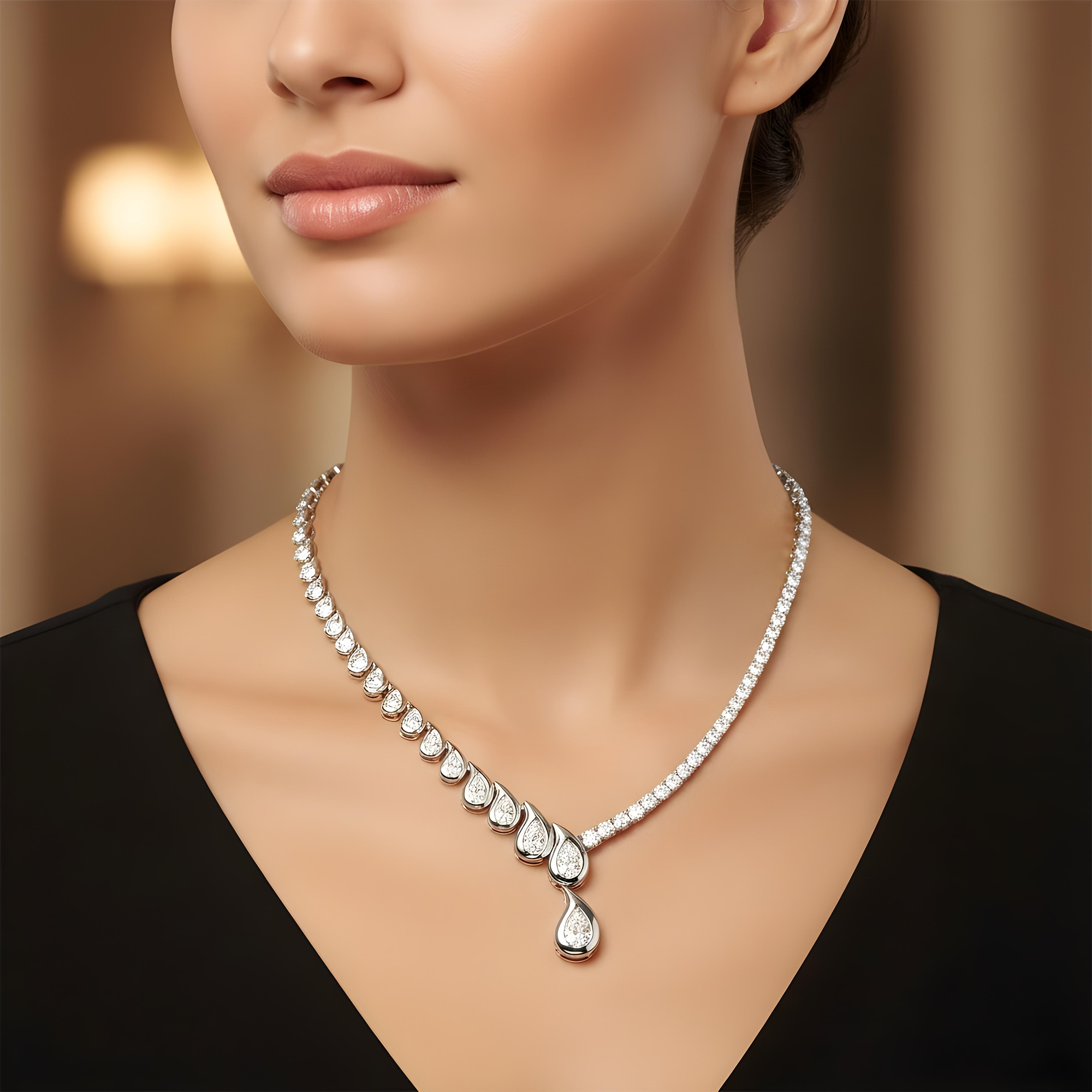 14K Yellow Gold Two Faced Graduated Pear Cut Diamond Drop Necklace 16.66ct