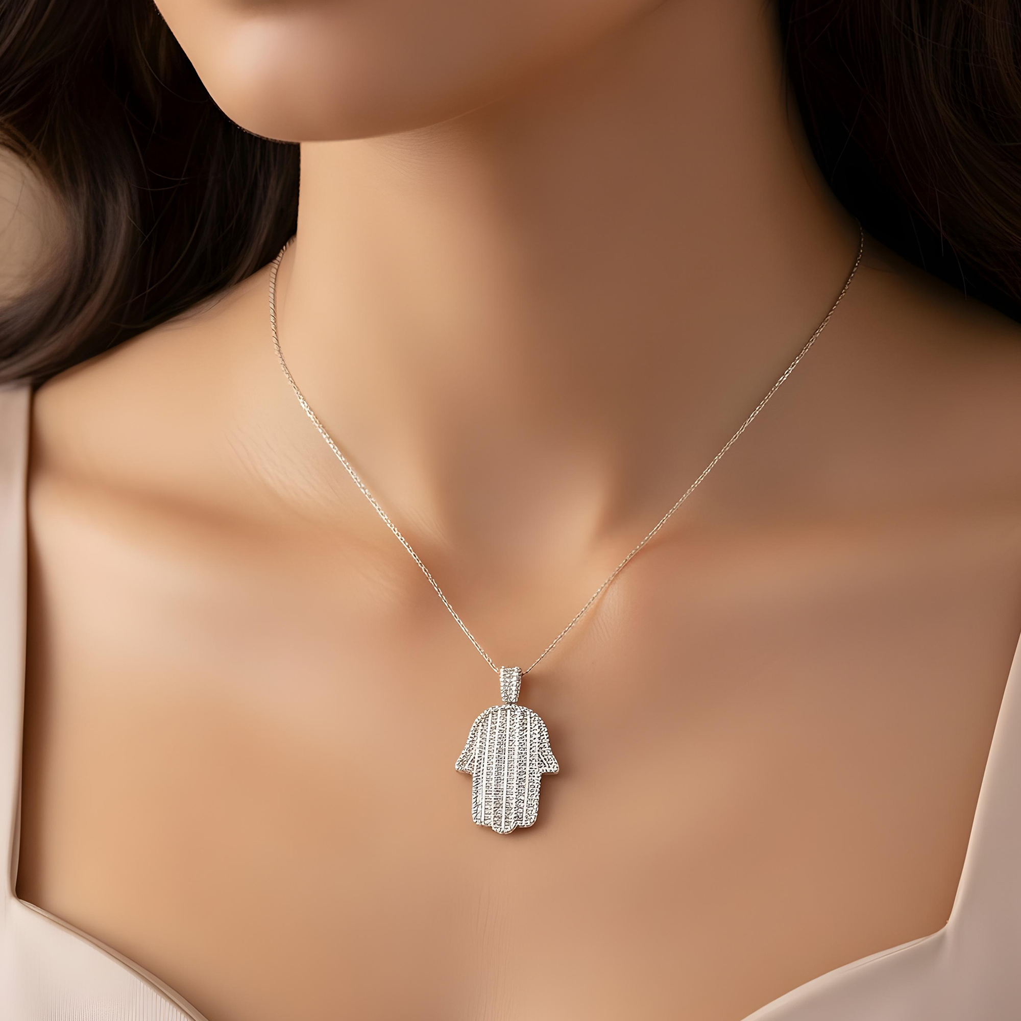 14K Rose Gold Baguette & Round Diamond Hamsa Pendant 3.52ct