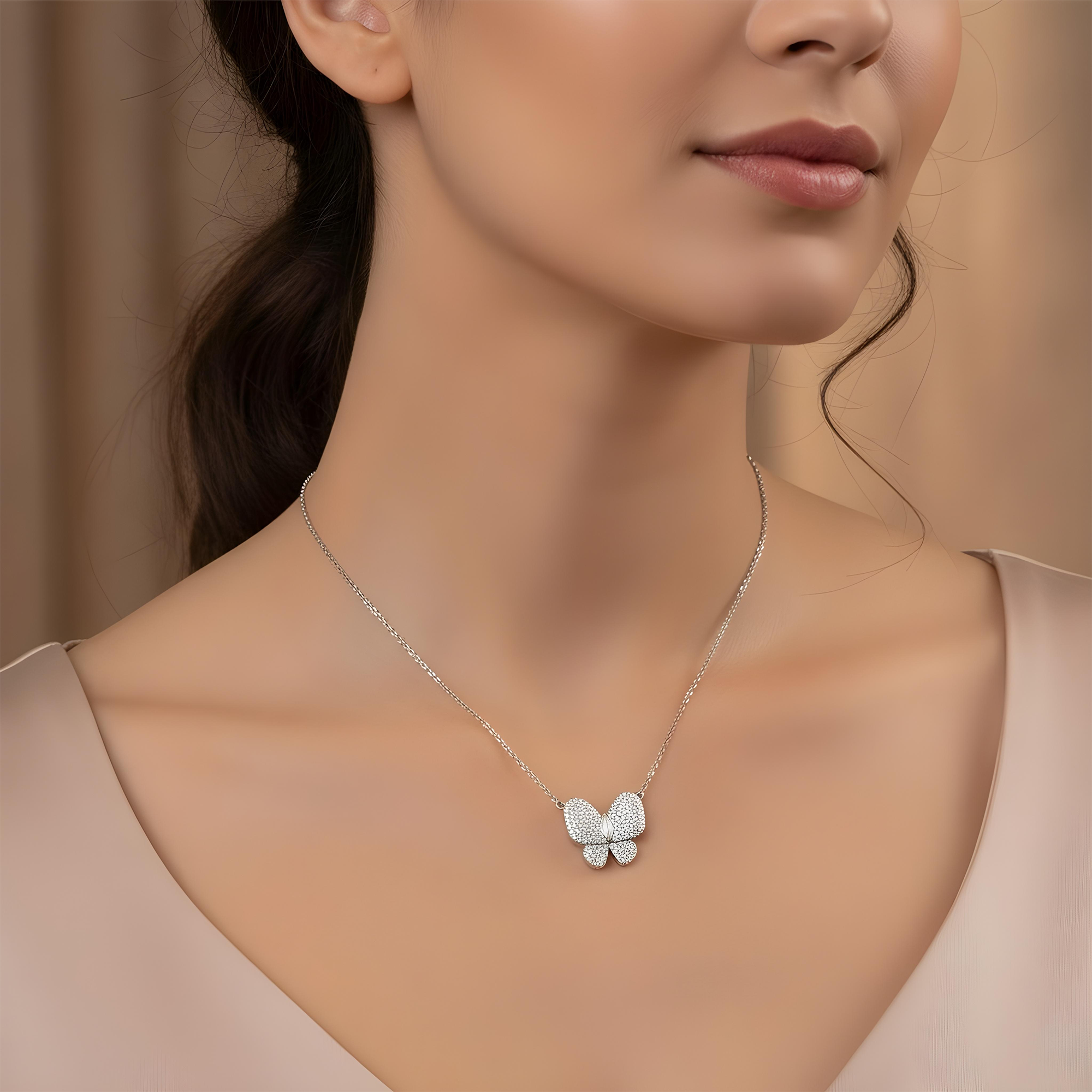 Double Sided - 14K Rose Gold Mother of Pearl & Diamond Butterfly Necklace 1.20ct