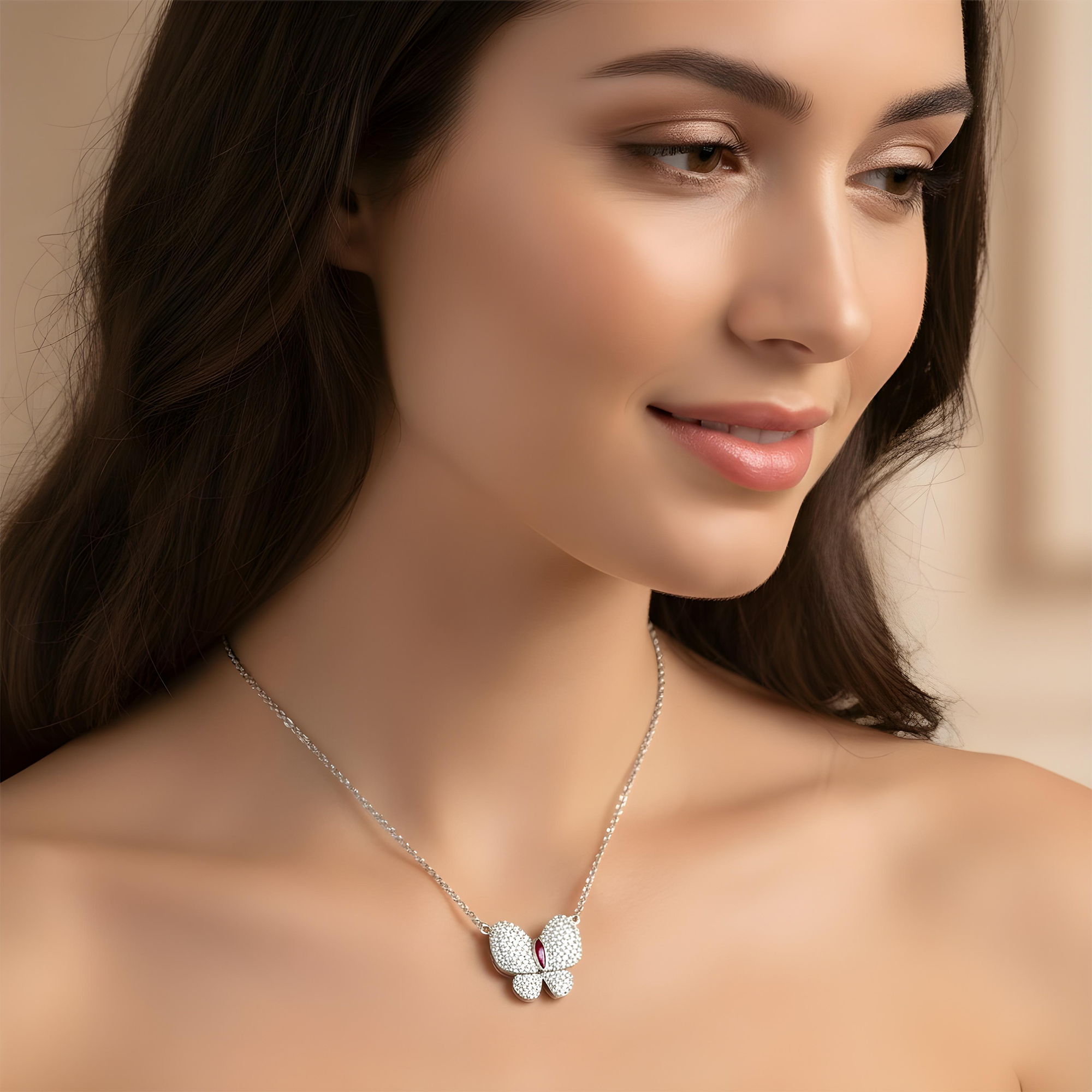 Double Sided - 14K Yellow Gold & Enamel Diamond Butterfly Pendant & Chain Necklace 1.20ct