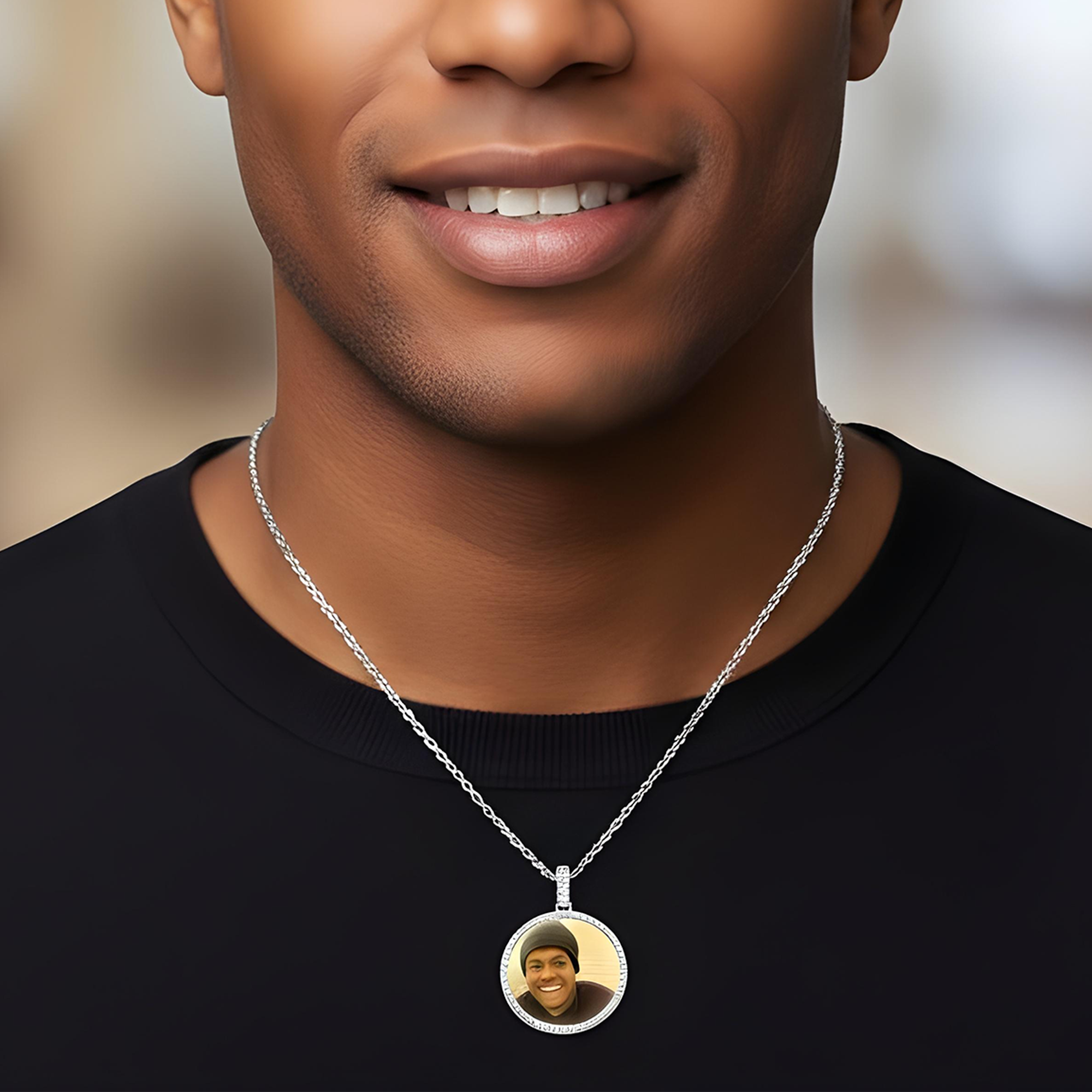 Add Your Own Photo 2" - Solid 14K Yellow Gold Diamond Picture Pendant 3.20ct