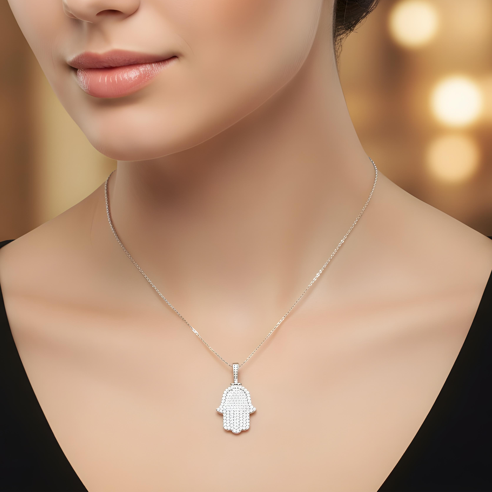 14K Rose Gold Round Diamond Bilevel Hamsa Pendant 3.34ct