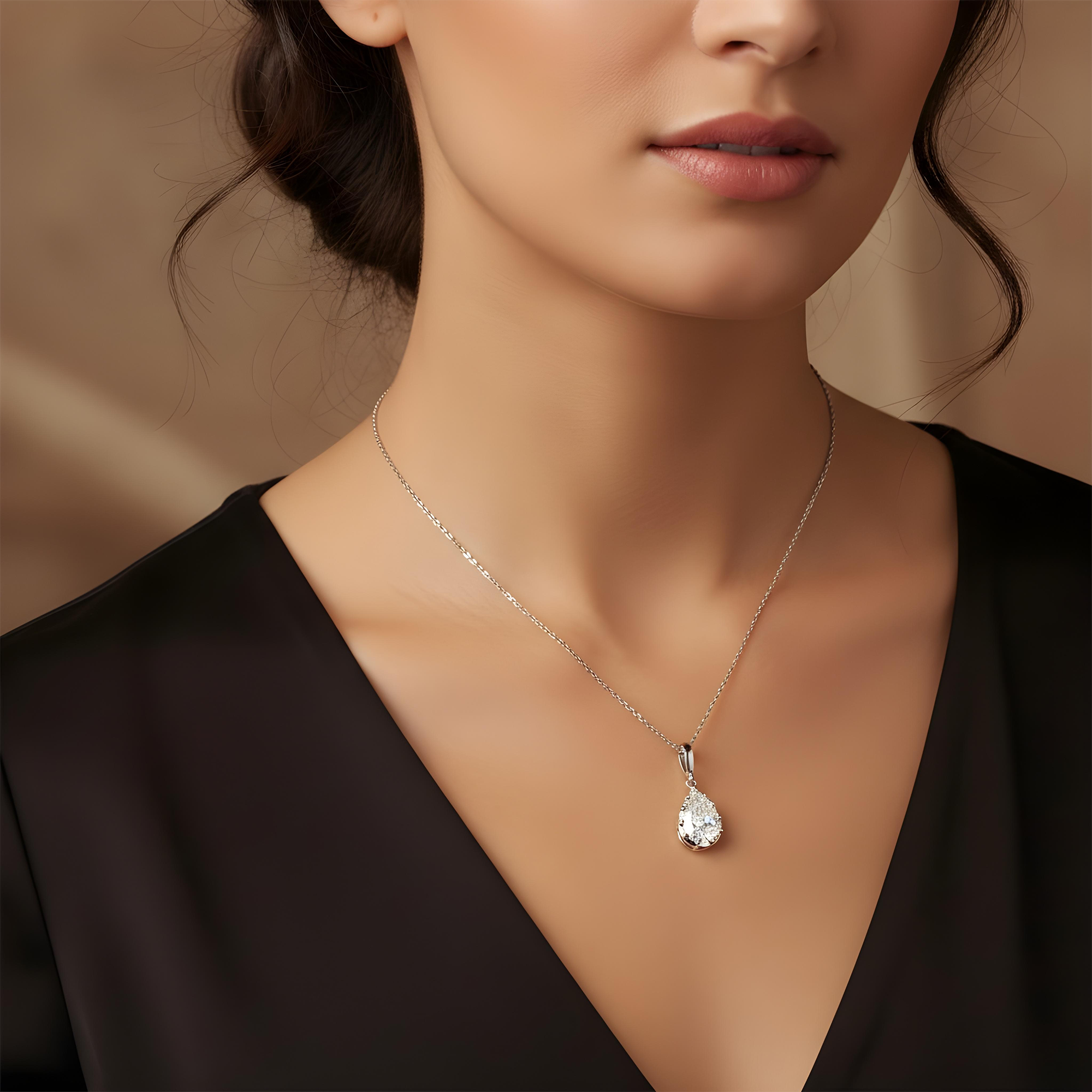 14K Yellow Gold Pear Cut Diamond Pendant & Chain Necklace 1.59ct