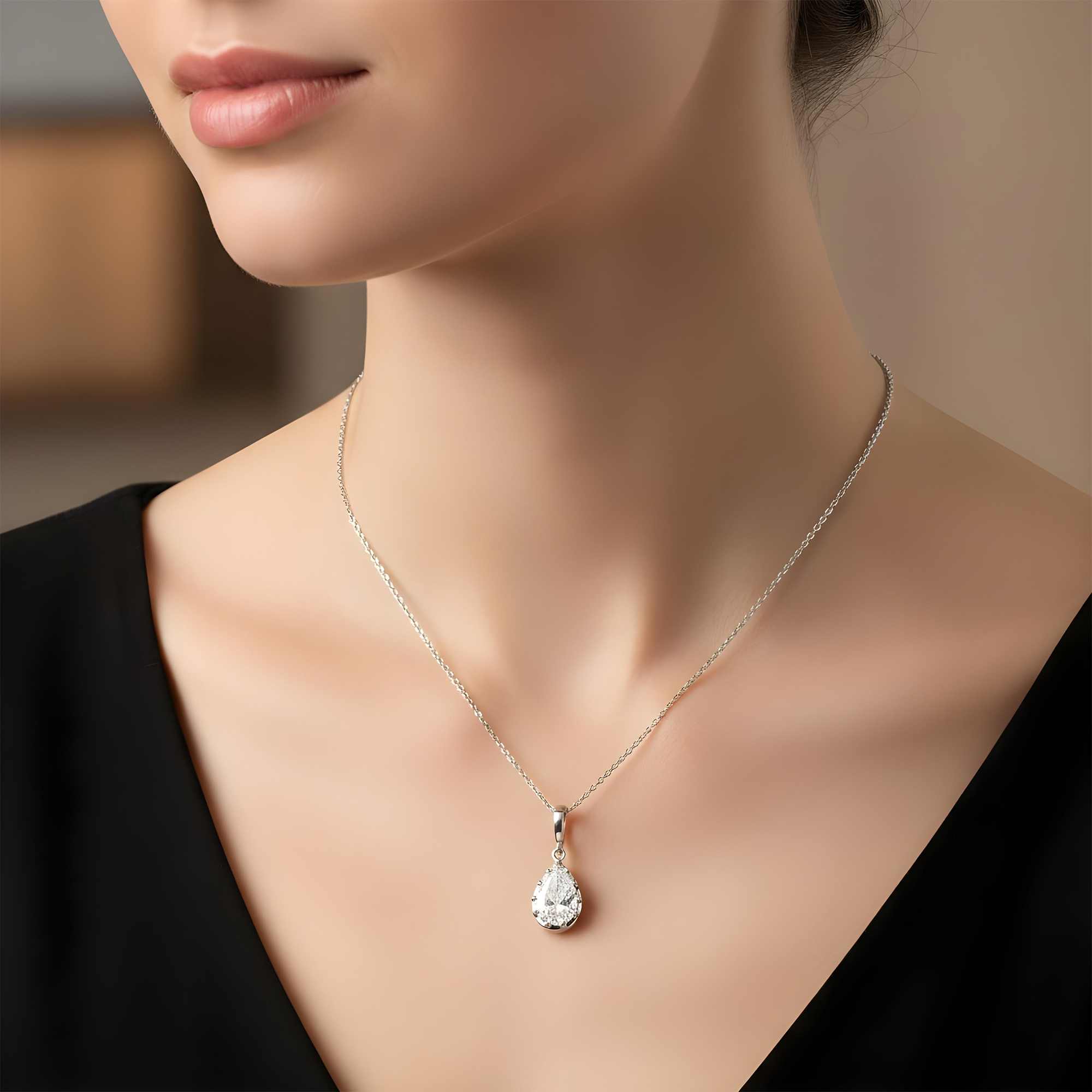 14K Yellow Gold Pear Cut Diamond Pendant & Chain Necklace 2.02ct
