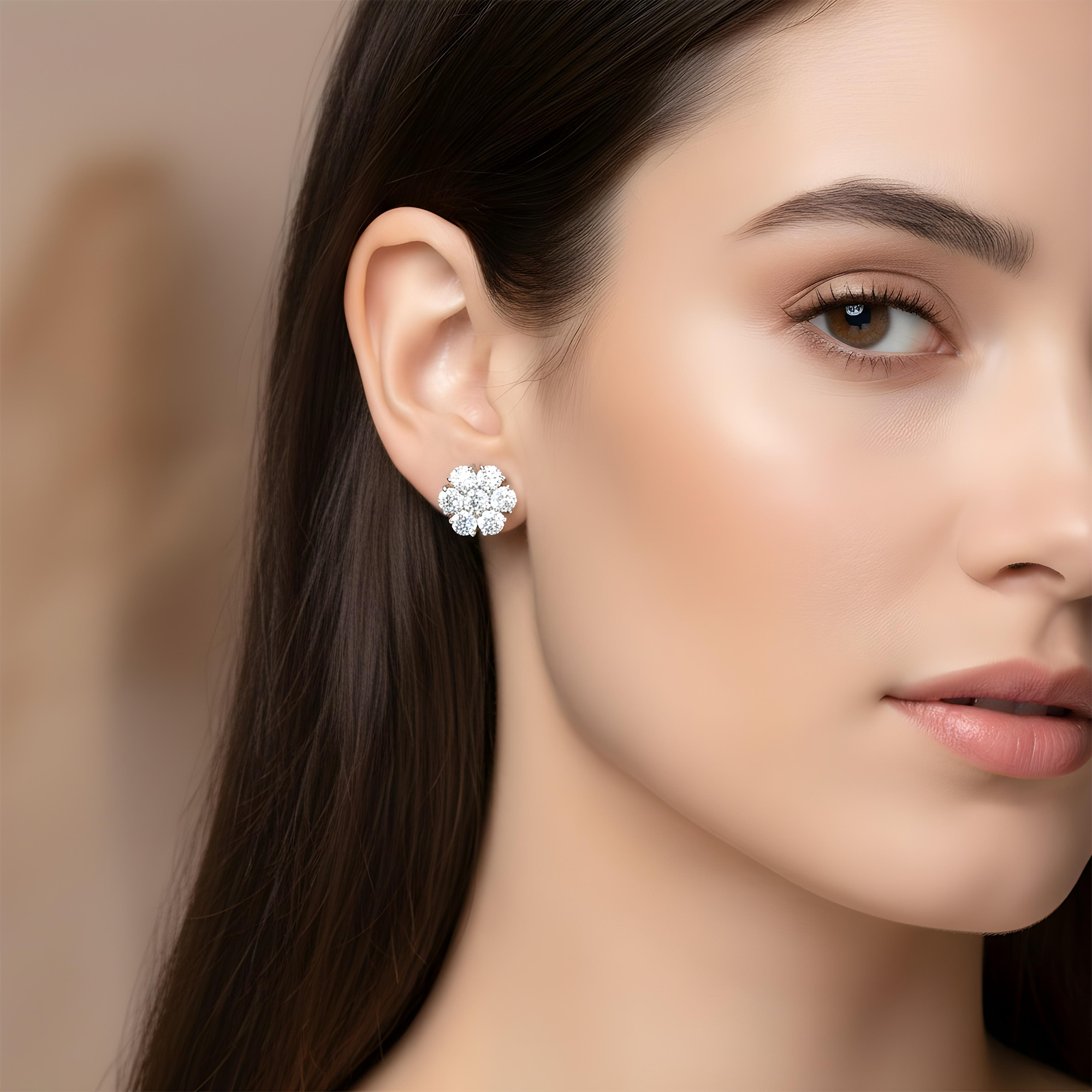 14K Rose Gold Round Diamond Cluster Stud Earrings 3.0ctw