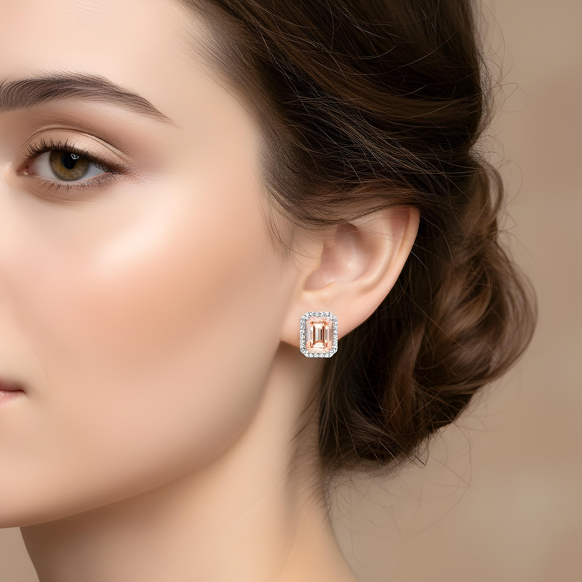 GIA 18K Rose Gold Emerald Cut Fancy Vivid Pink Diamond Stud Earrings 12.10ctw