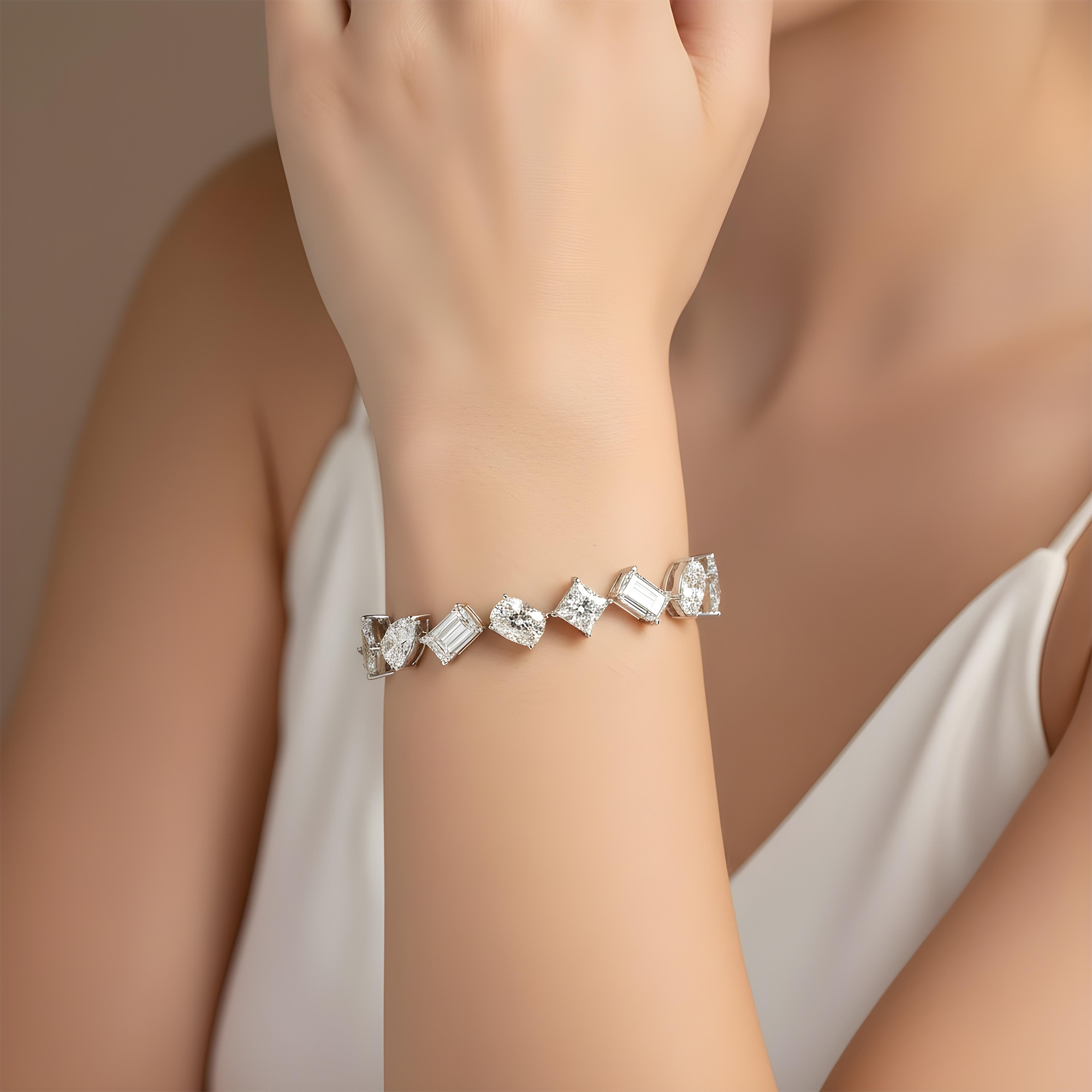 Platinum Multi Cut Diamond Satellite Bracelet 52.89ct