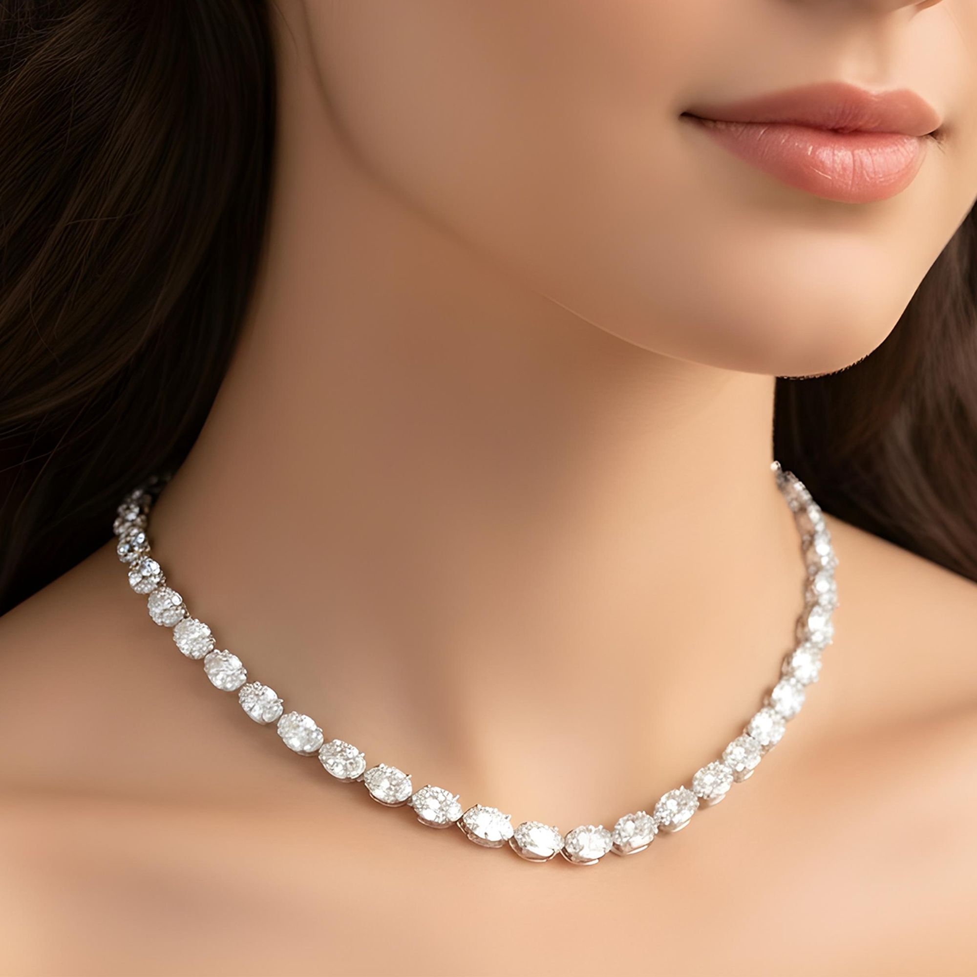 14K Yellow Gold Bezel Set Oval Cut Diamond Necklace 46.37ct