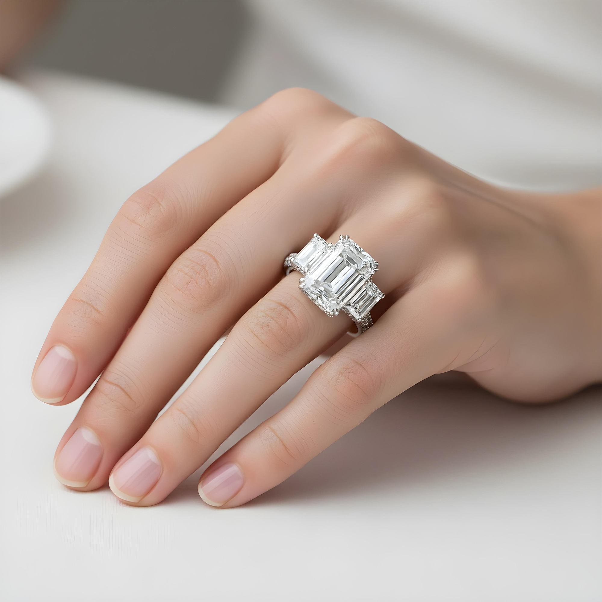 GIA Platinum 18ct Triple Emerald Cut Diamond Engagement Ring 24.42ctw