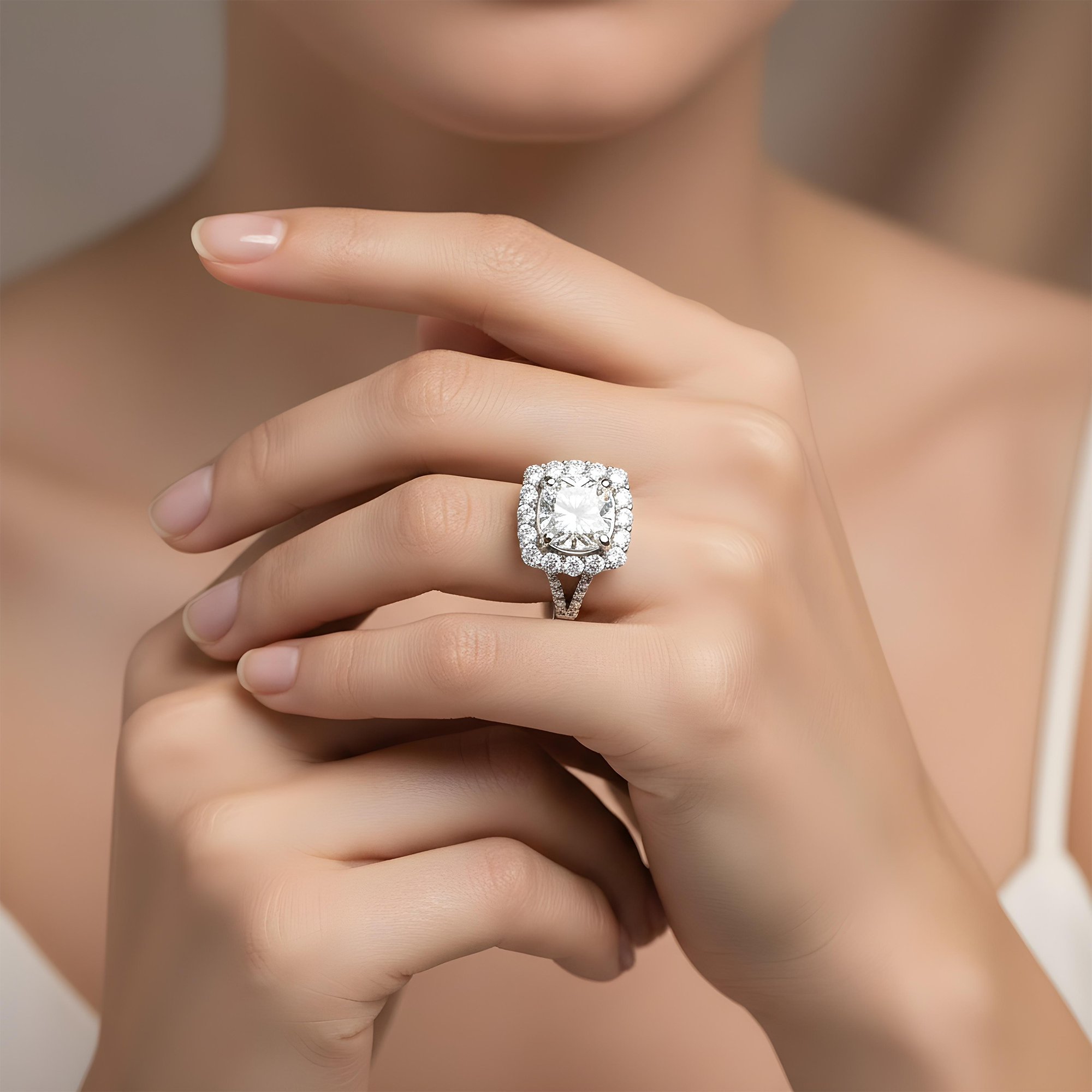 14K Rose Gold 3.03ct Cushion Diamond Engagement Ring 3.21ctw