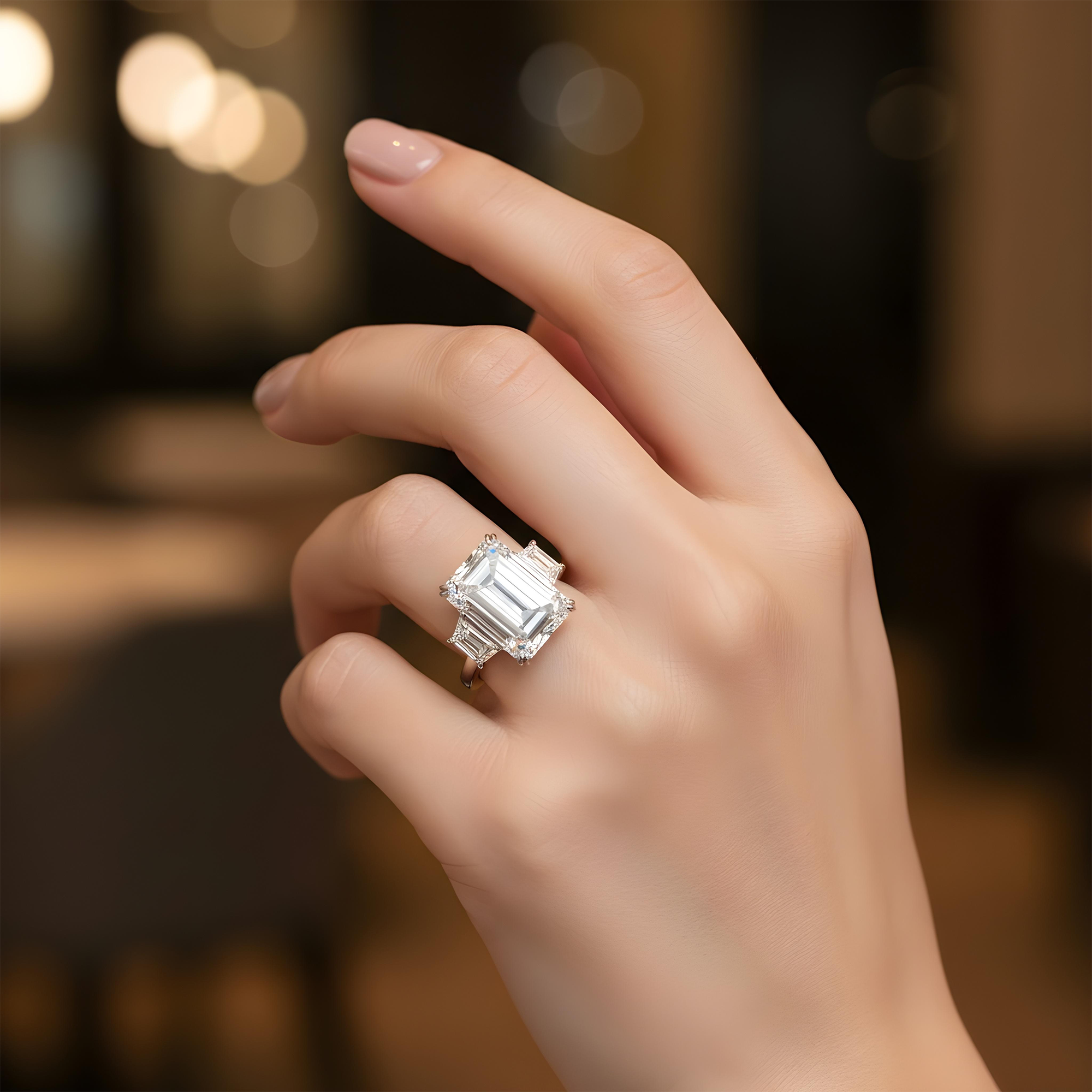 Platinum 20.0ct Triple Emerald Cut Diamond Engagement Ring 21.96ctw