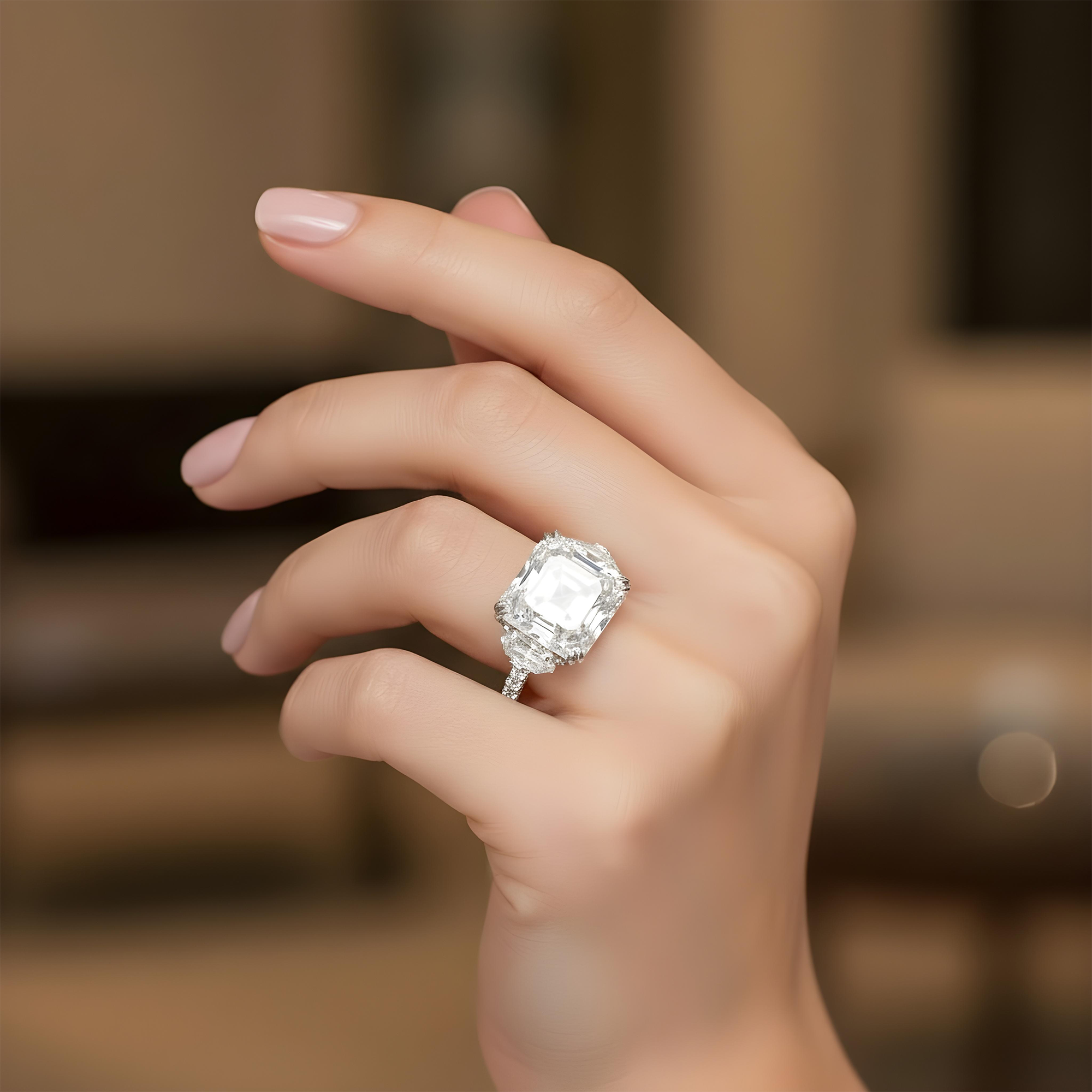 Platinum 30.48ct Asscher cut Triple Diamond Engagement Ring 36.17ctw