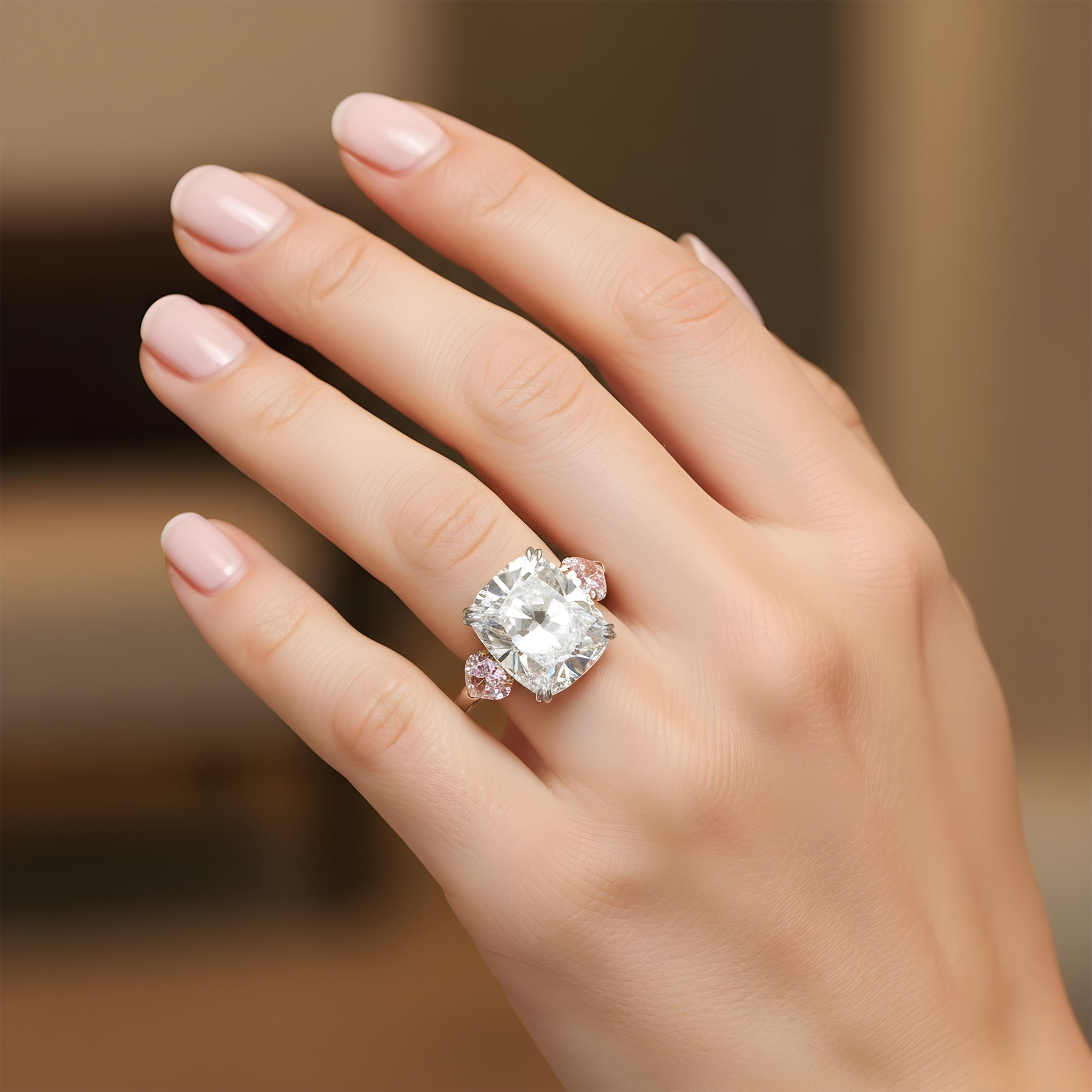Platinum 20.07ct Cushion Cut & Pink Pear Triple Diamond Engagement Ring 24.09ctw (3 IGI)