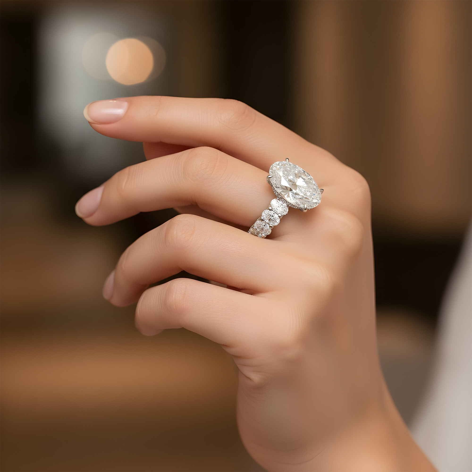 Platinum 22.10ct Oval Cut Diamond Engagement Ring 30.51ctw