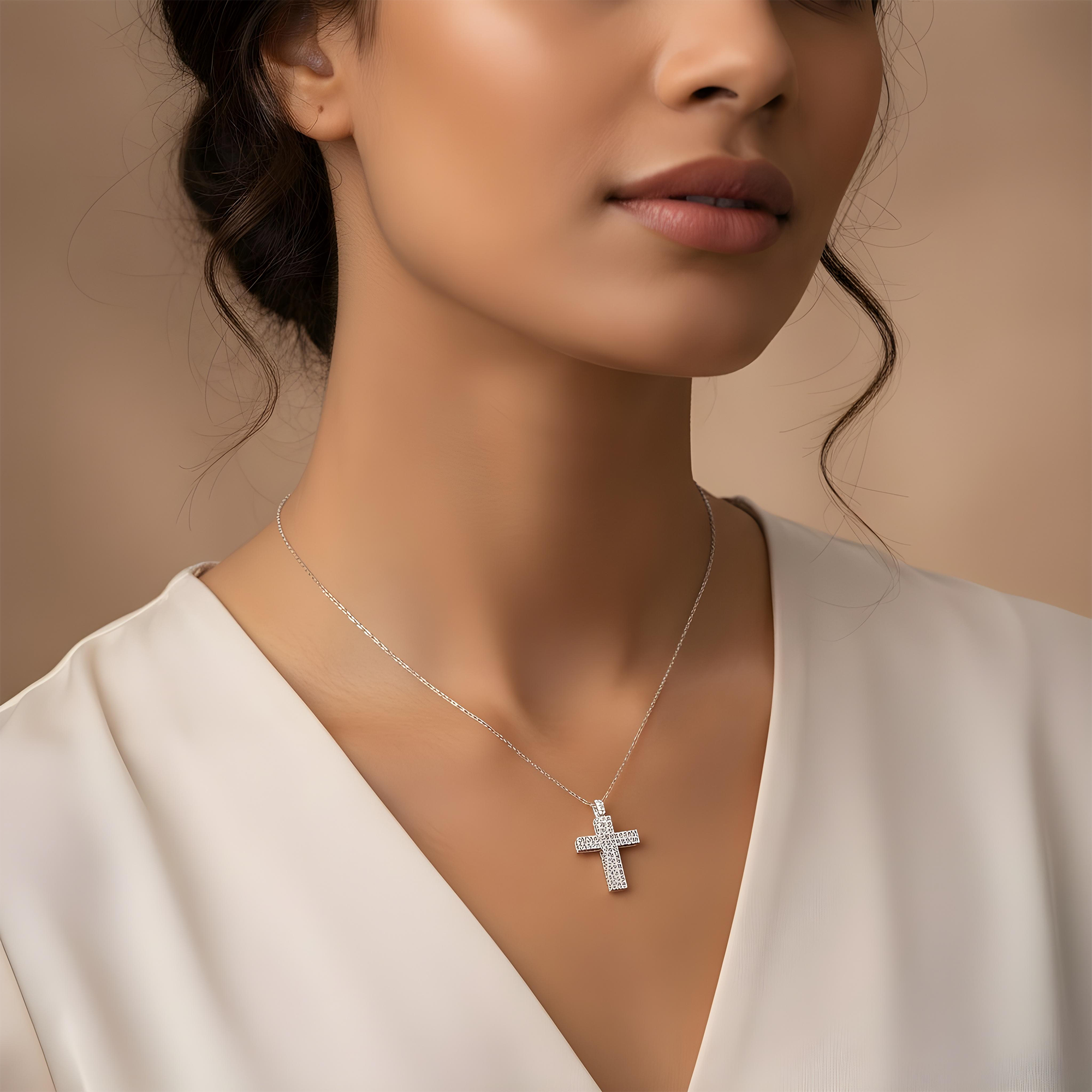 14K Rose Gold Emerald Cut Diamond Cross Pendant 17.34ct