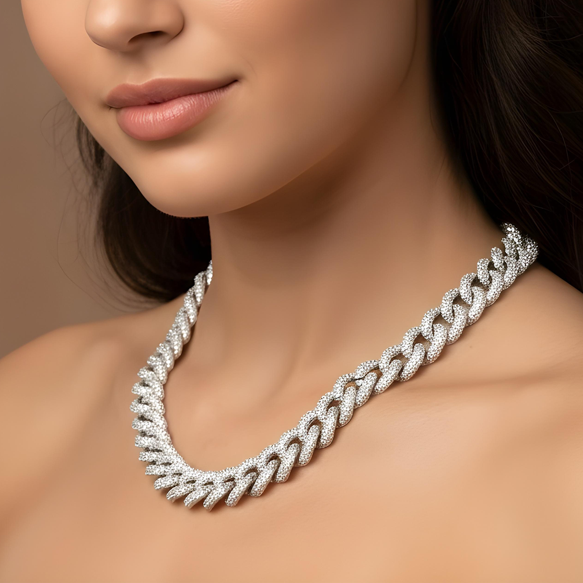 14K Yellow Gold Round Diamond Cuban Link Chain 52.0ct