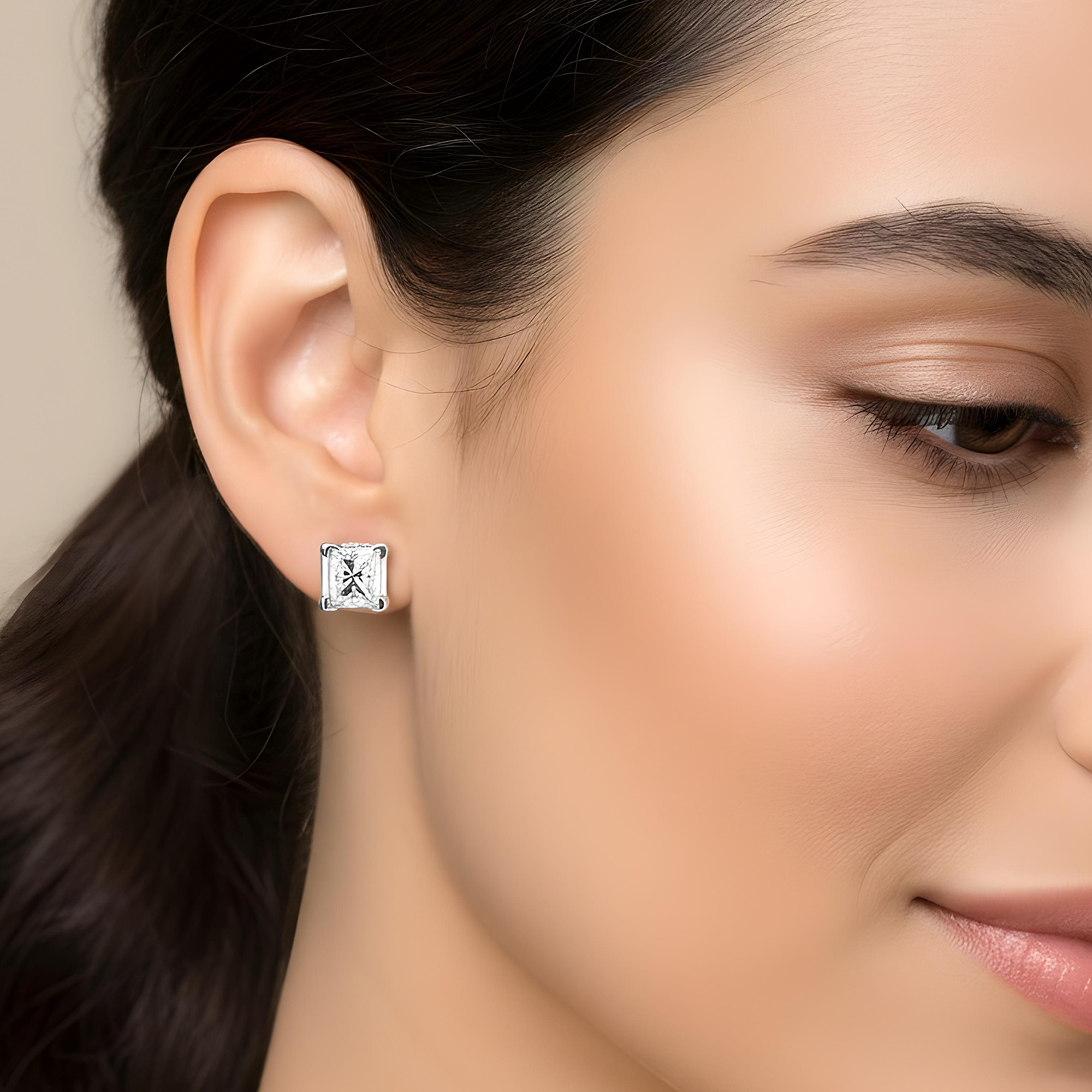 14K Yellow Gold Princess Cut Diamond Stud Earrings 1.48ctw