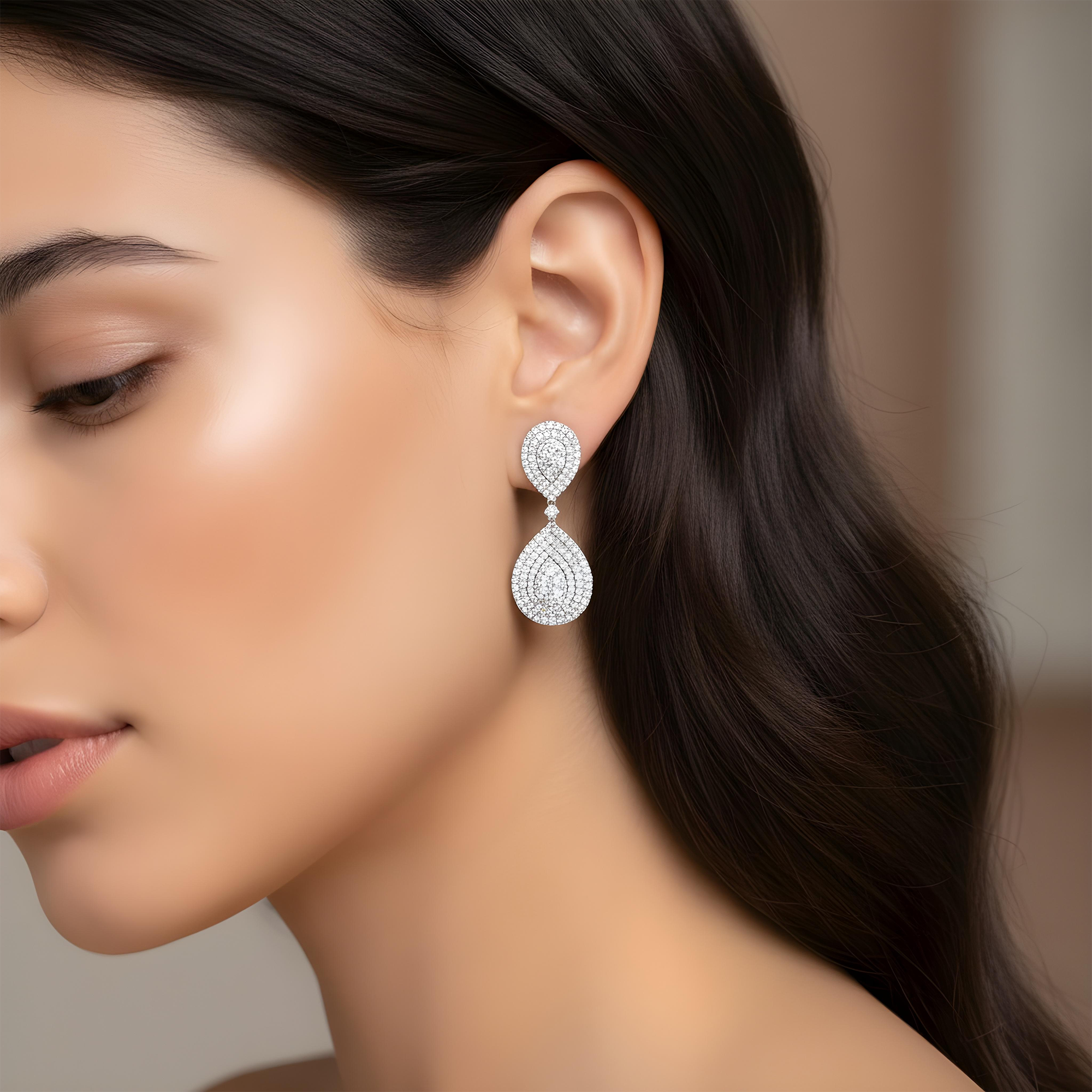 14K Yellow Gold Round Diamond Teardrop Earrings 6.29ctw