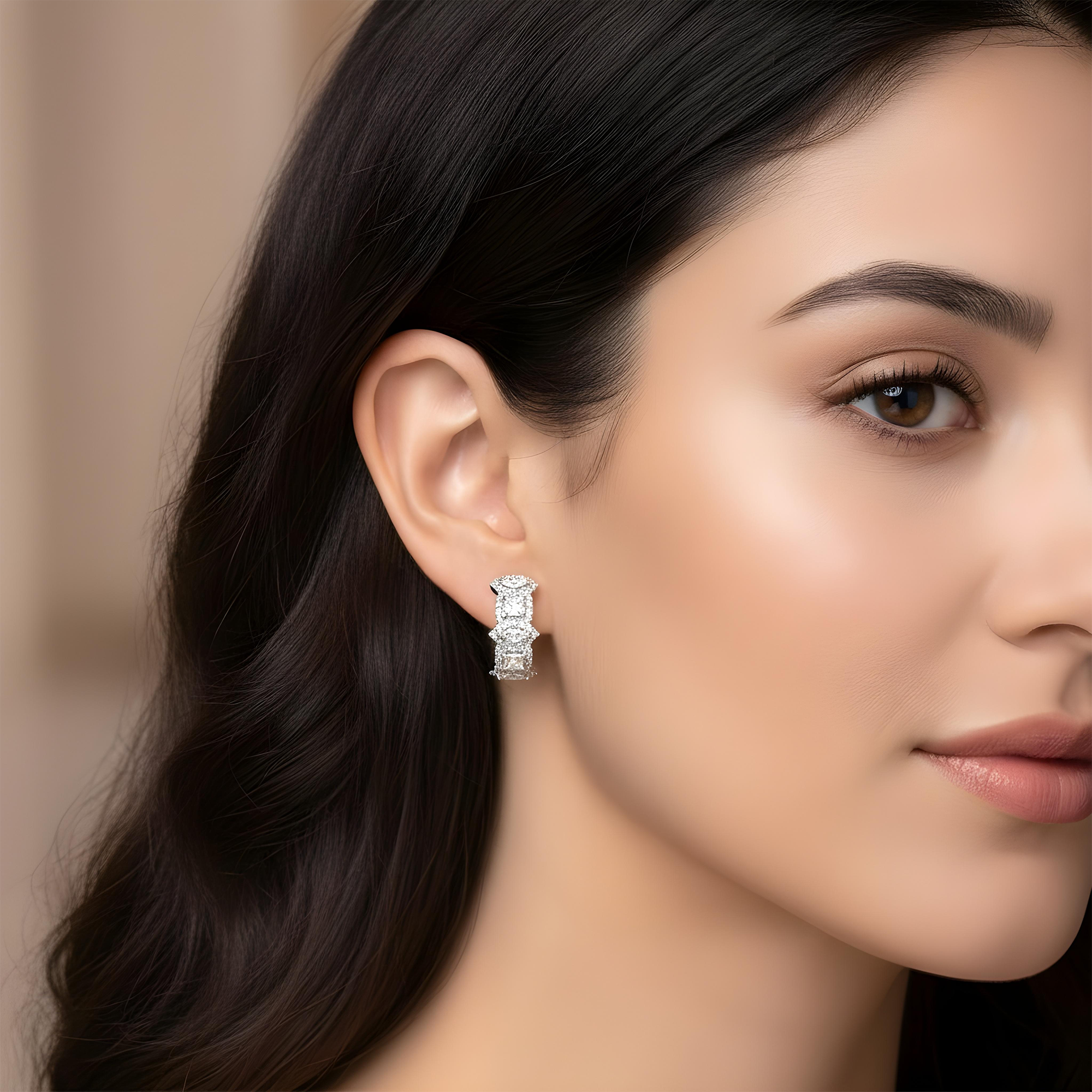 14K Yellow Gold Multi Cut Diamond Hoop Earrings 1.39ctw