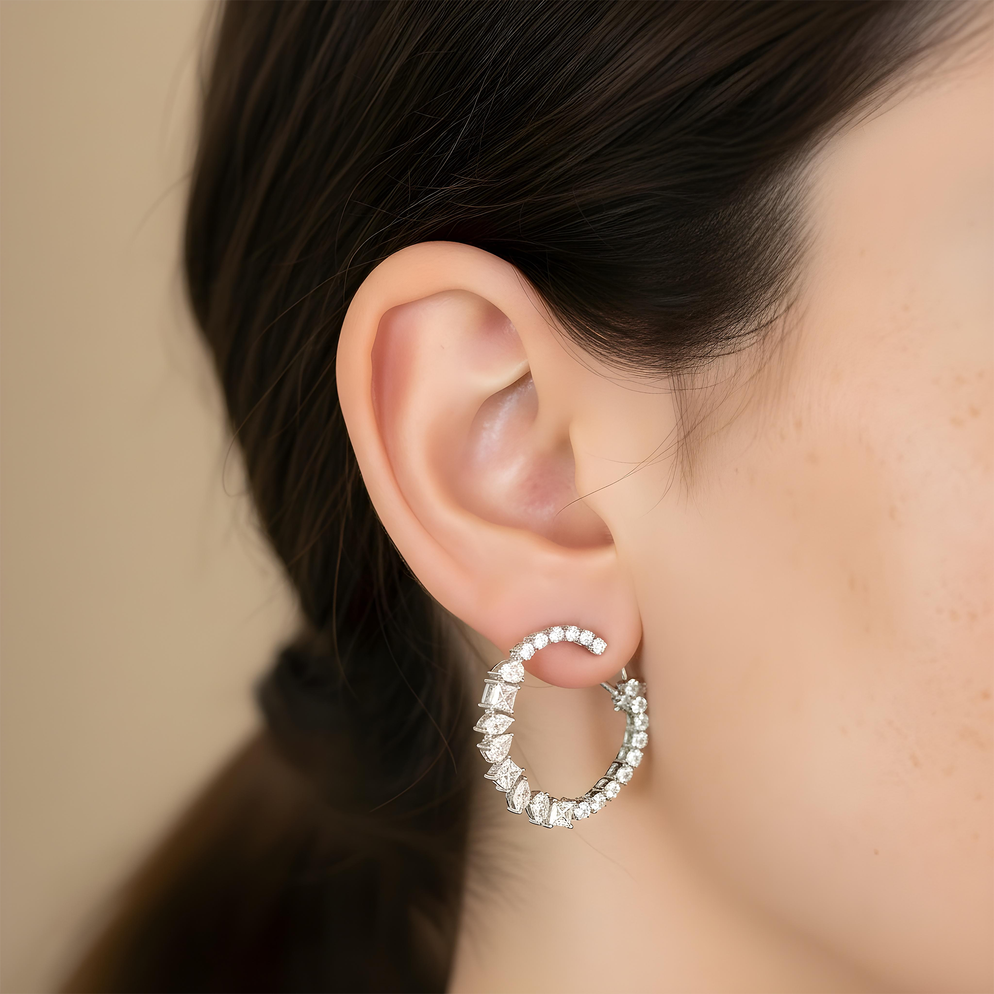 14K Yellow Gold Multi Cut Diamond Hoop Earrings 2.24ctw