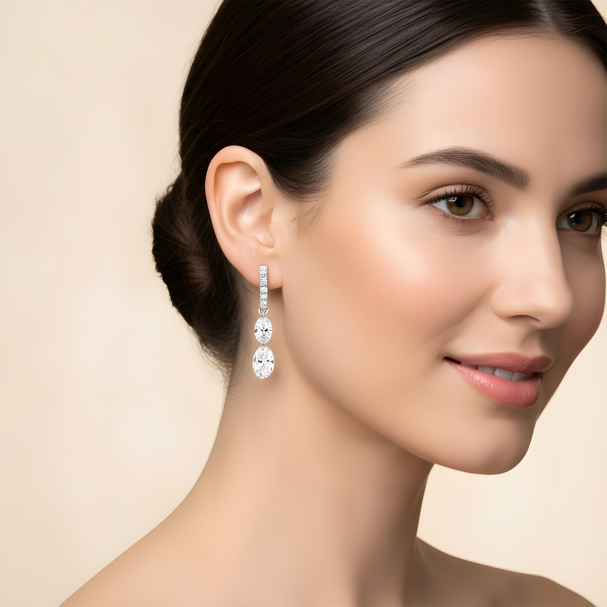 14K Yellow Gold Oval & Pear Cut Diamond Huggie Drop Earrings 2.67ctw