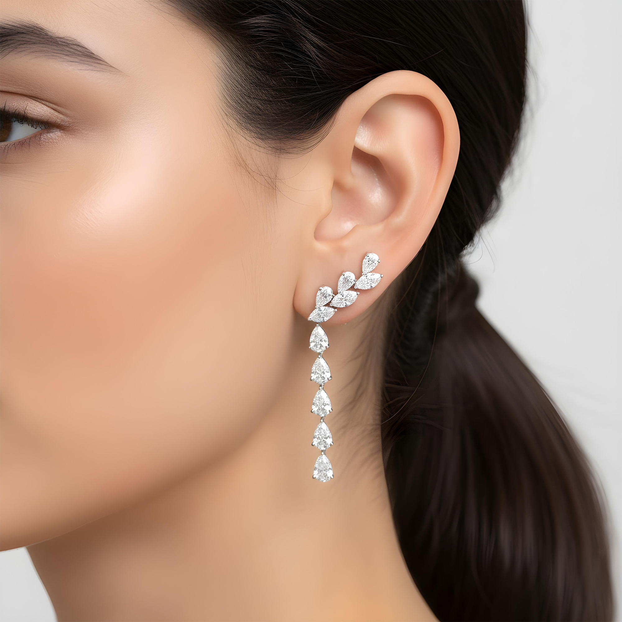 14K White Gold Marquise & Pear Diamond Drop Earrings 5.75ctw