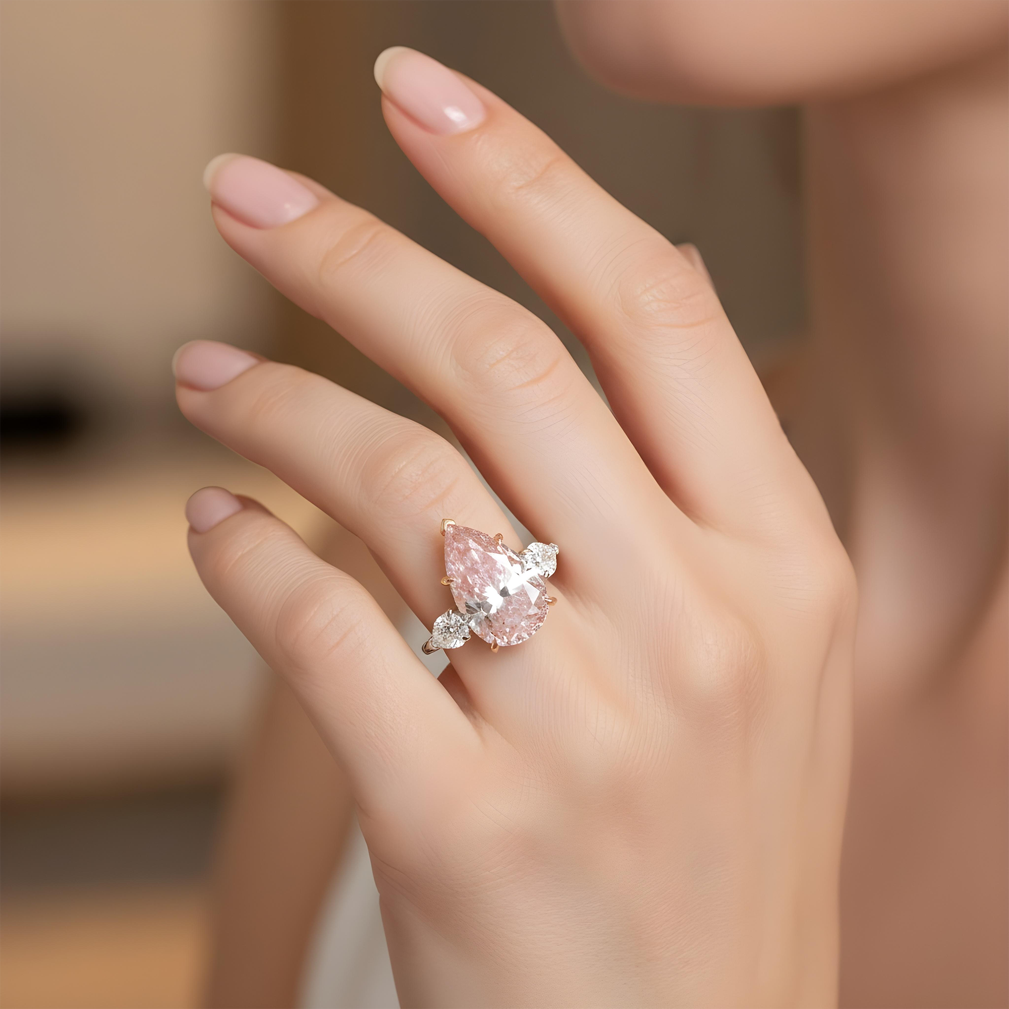 GIA Platinum 8.88ct Pear Cut Fancy Intense Pink Triple Diamond Ring 10.04ctw
