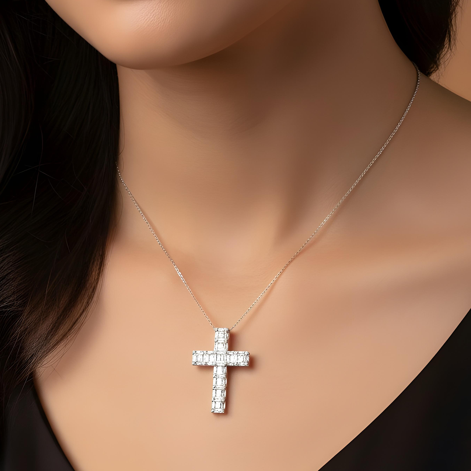 14K Rose Gold Baguette & Round Diamond Cross Pendant 2.30ct
