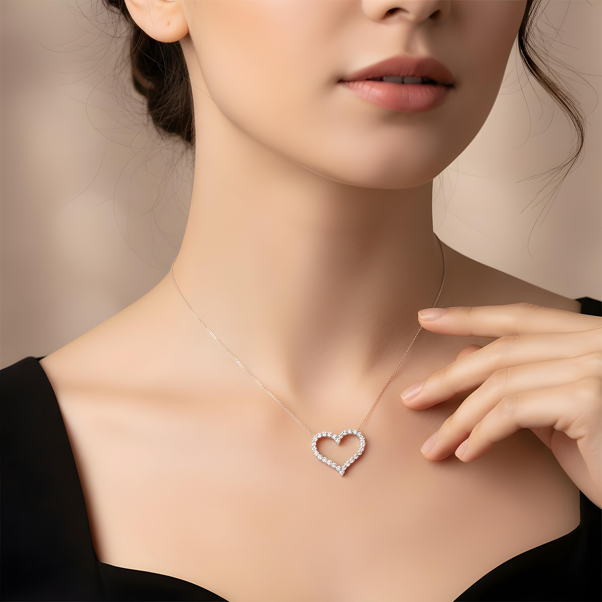 14K Yellow Gold Round Diamond Open Heart Necklace 5.82ct