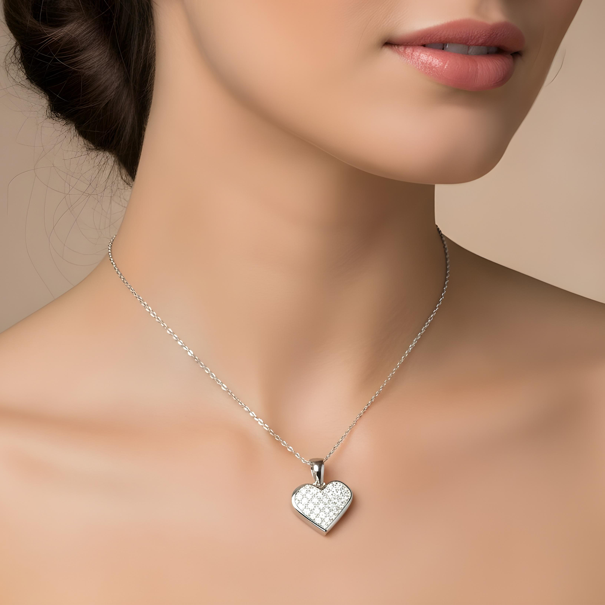 18K Yellow Gold Princess Cut Diamond Heart Necklace 2.95ct