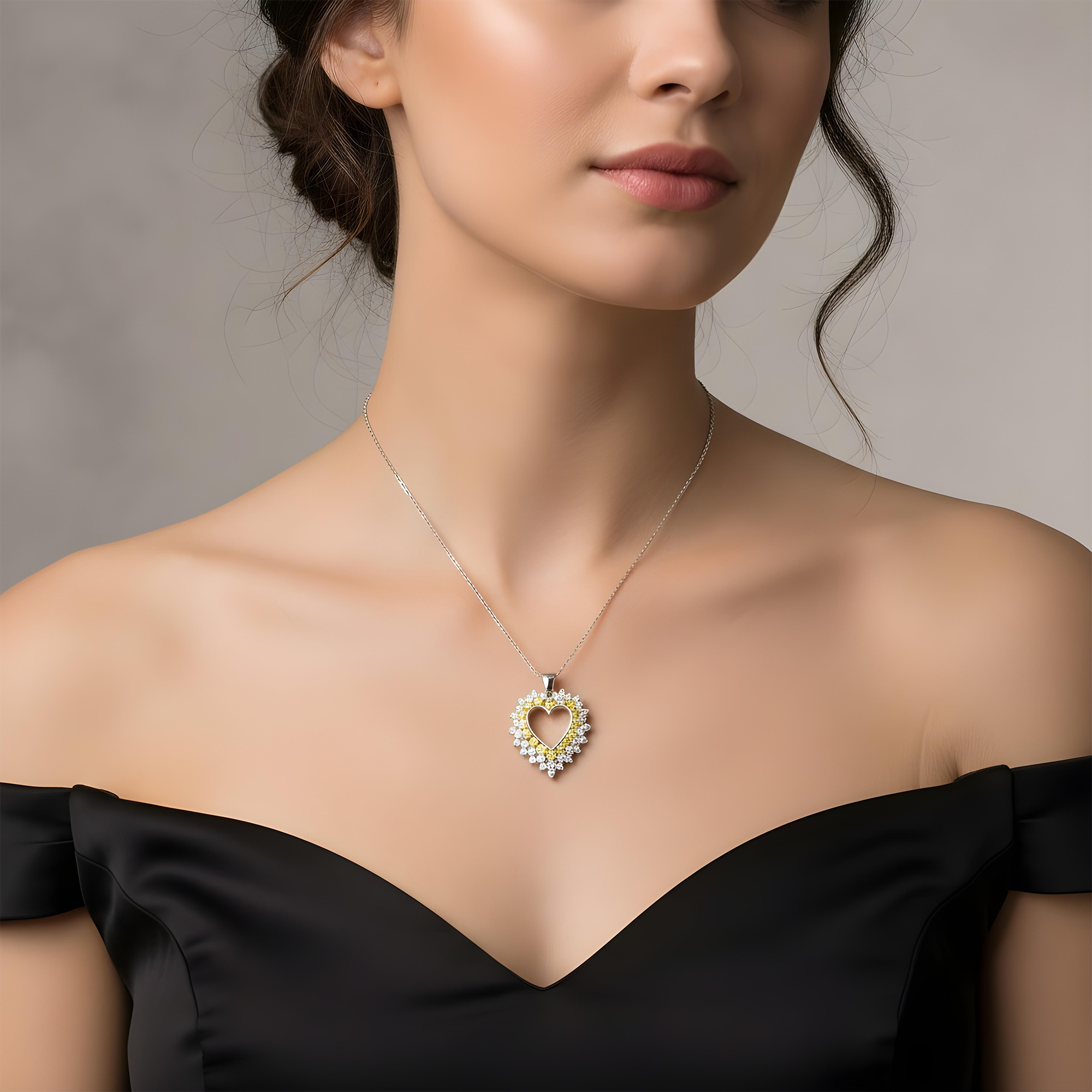14K Yellow Gold Canary Yellow Diamond Open Heart Necklace 2.89ct